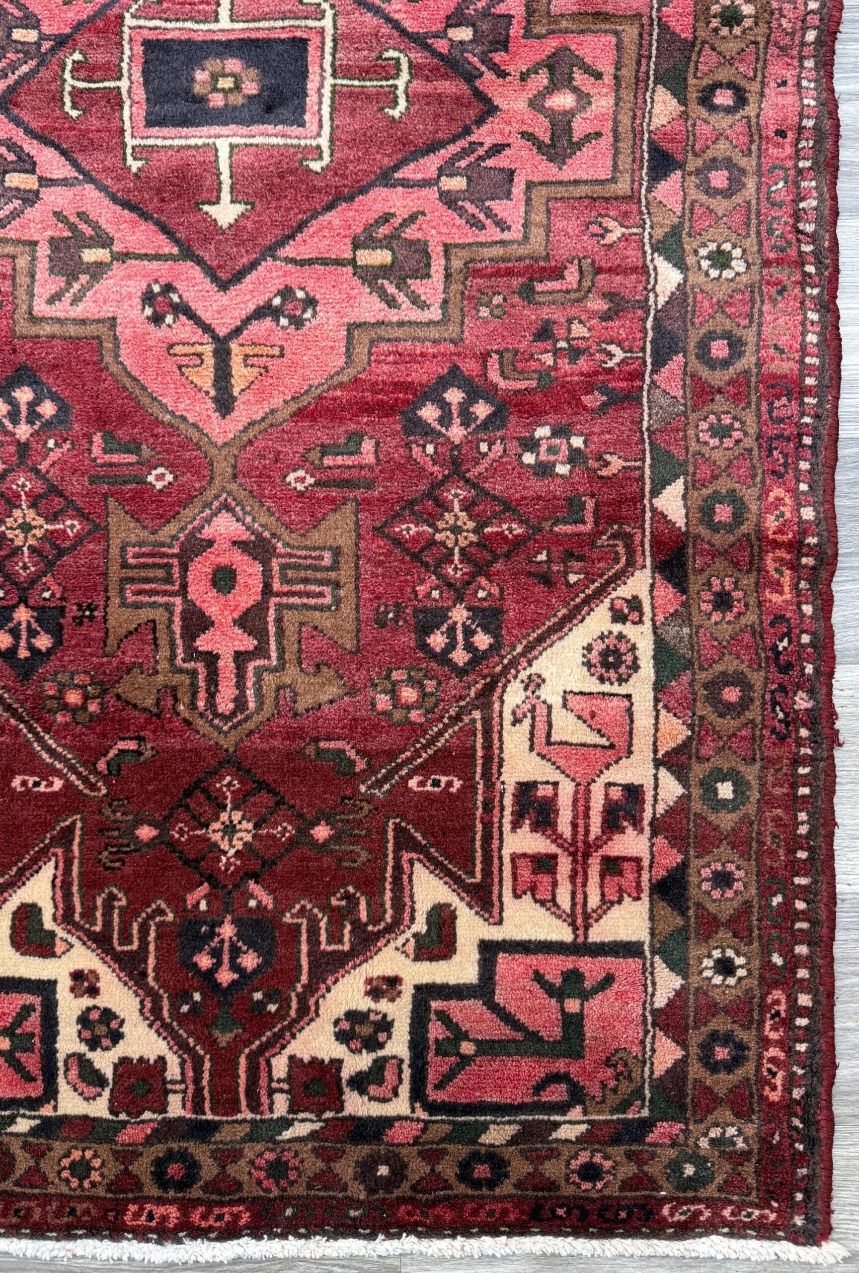 Vintage Turkish Rug 3.3×6.7 ft Hand Knotted Anatolian Tribal Geometric Rug 1960s