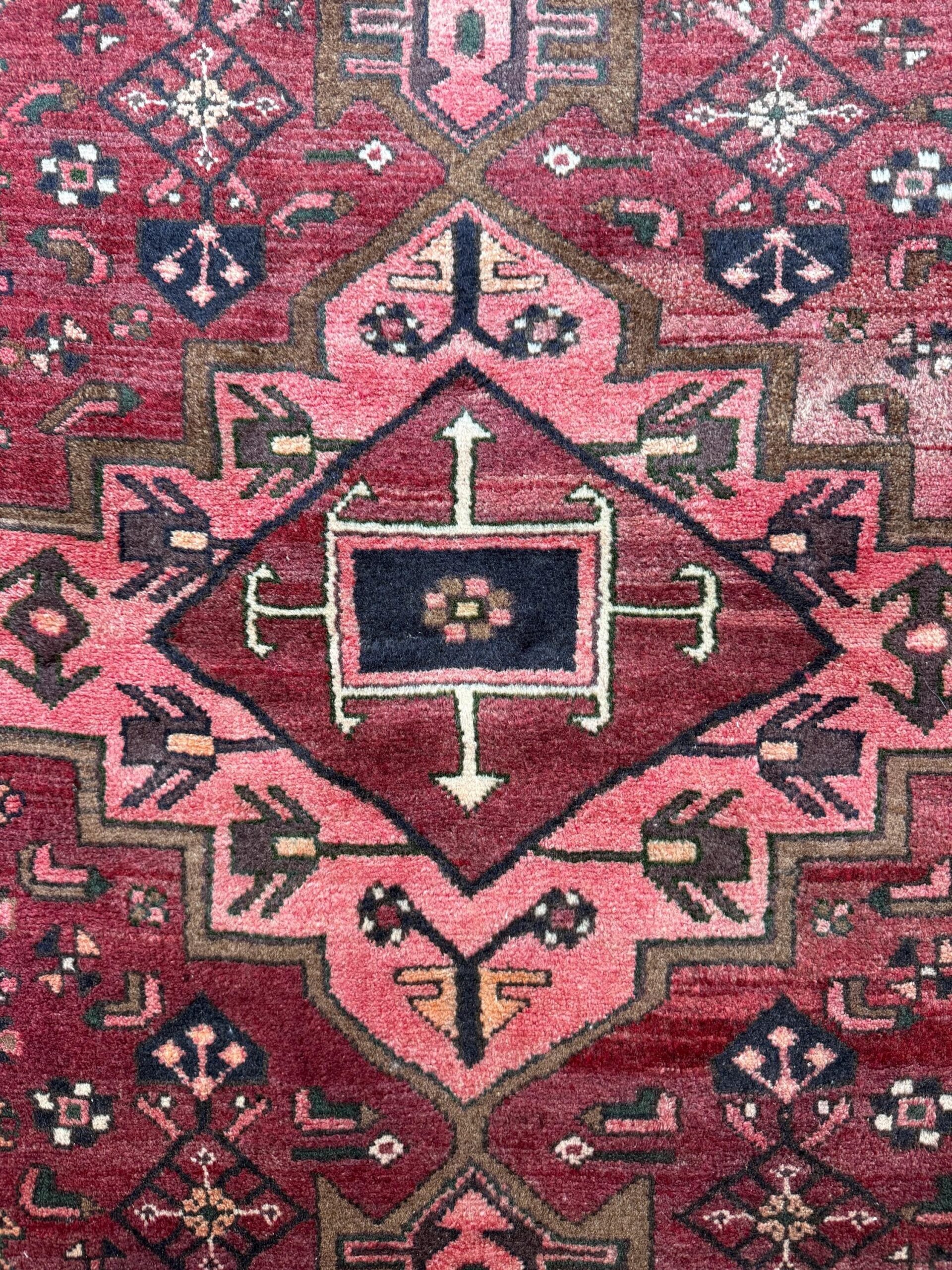Vintage Turkish Rug 3.3×6.7 ft Hand Knotted Anatolian Tribal Geometric Rug 1960s