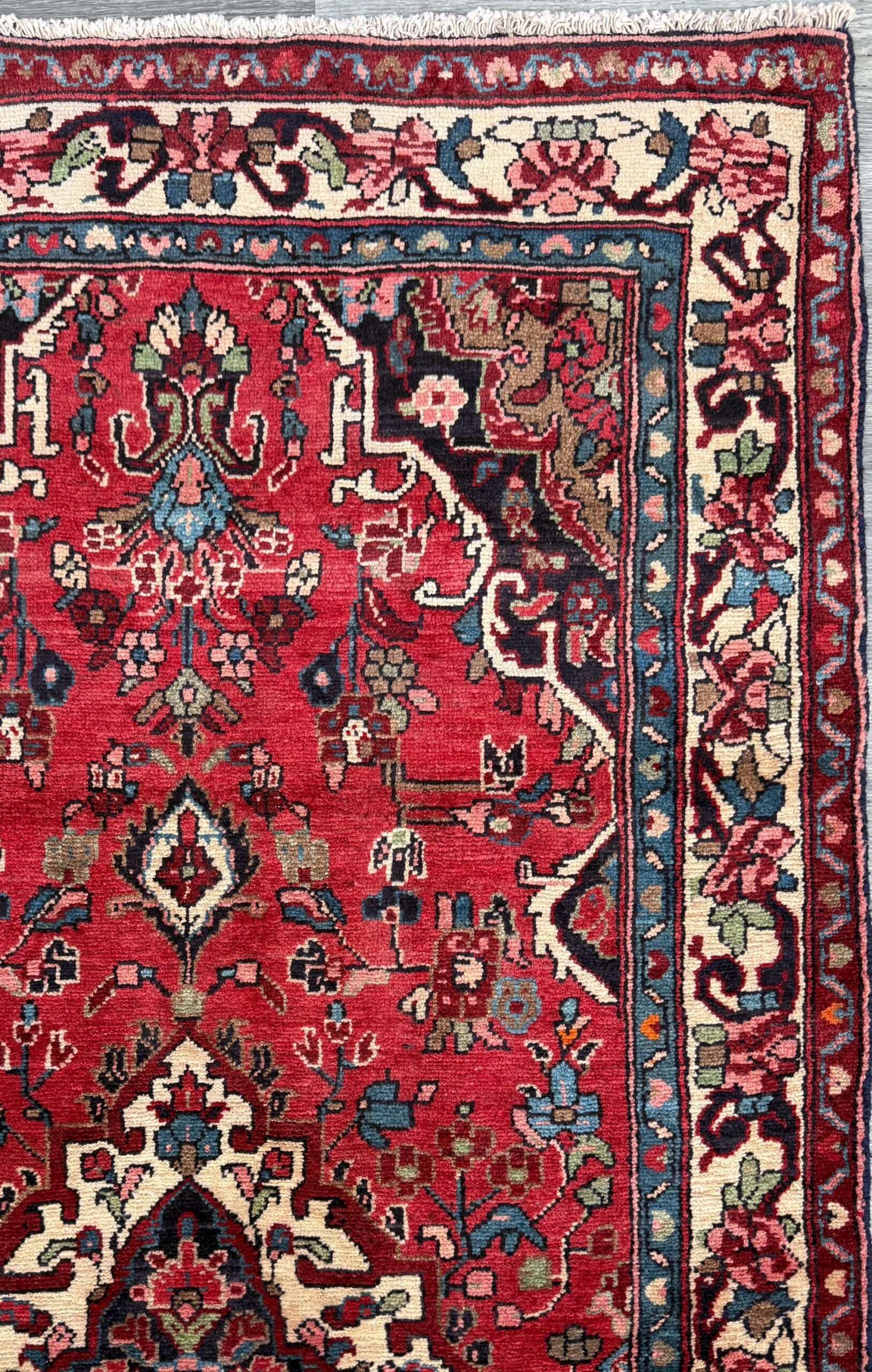 Vintage Turkish Rug 3.7×7.2 ft Hand Knotted Anatolian Tribal Geometric Runner 1960s