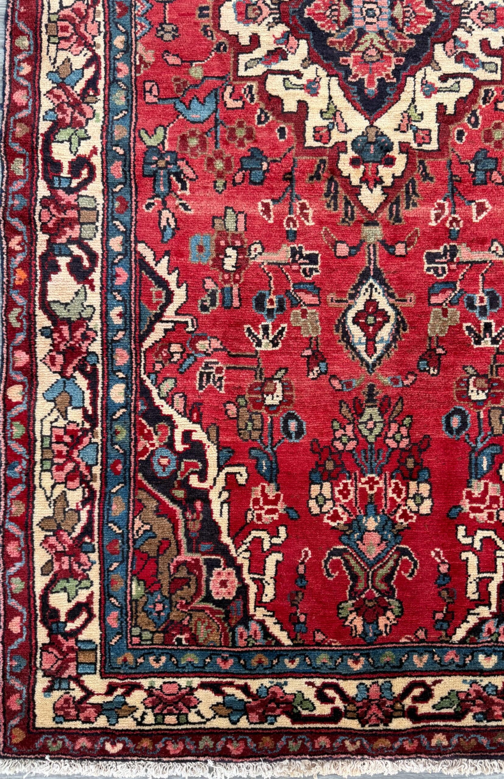 Vintage Turkish Rug 3.7×7.2 ft Hand Knotted Anatolian Tribal Geometric Runner 1960s