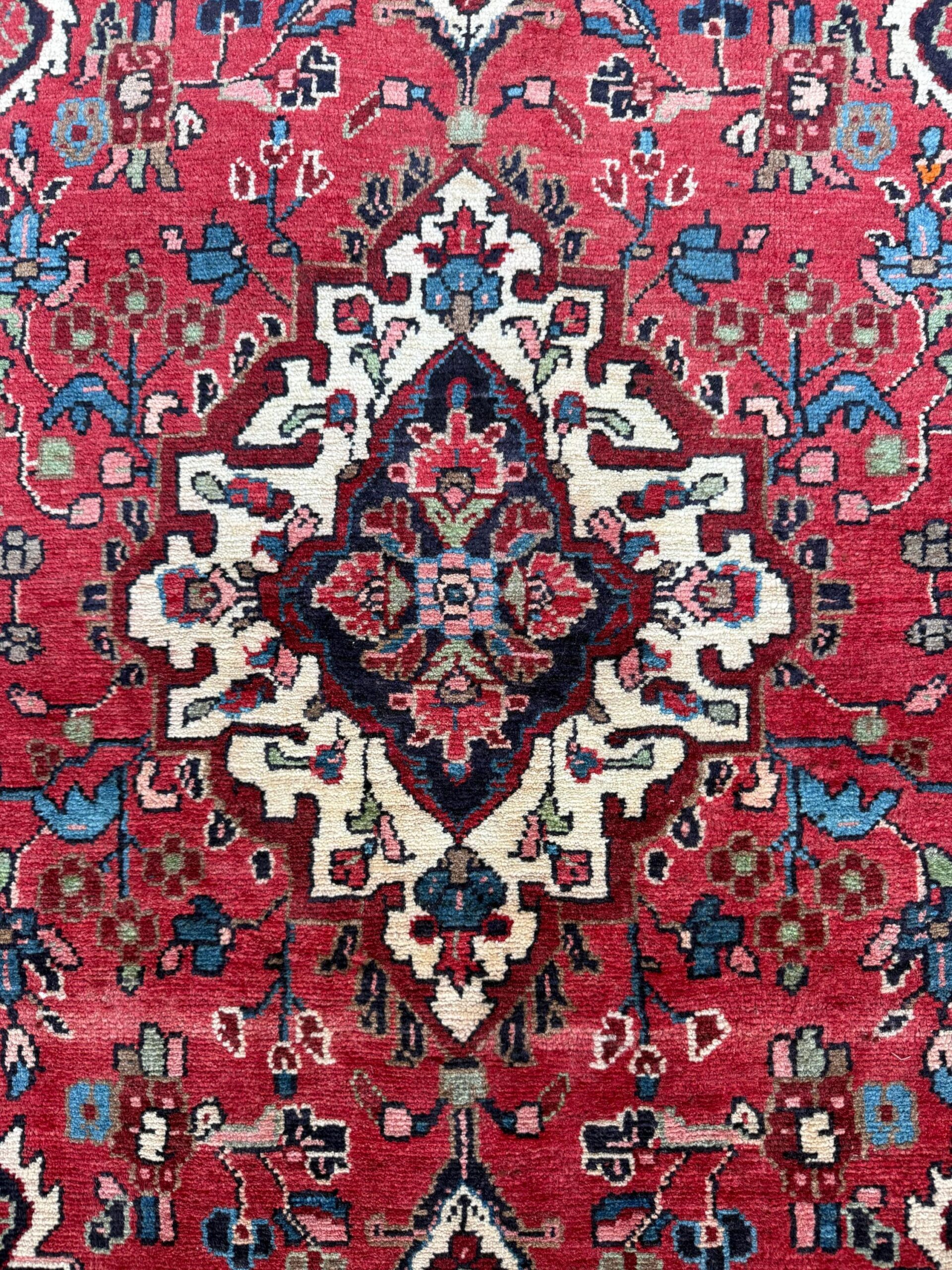 Vintage Turkish Rug 3.7×7.2 ft Hand Knotted Anatolian Tribal Geometric Runner 1960s