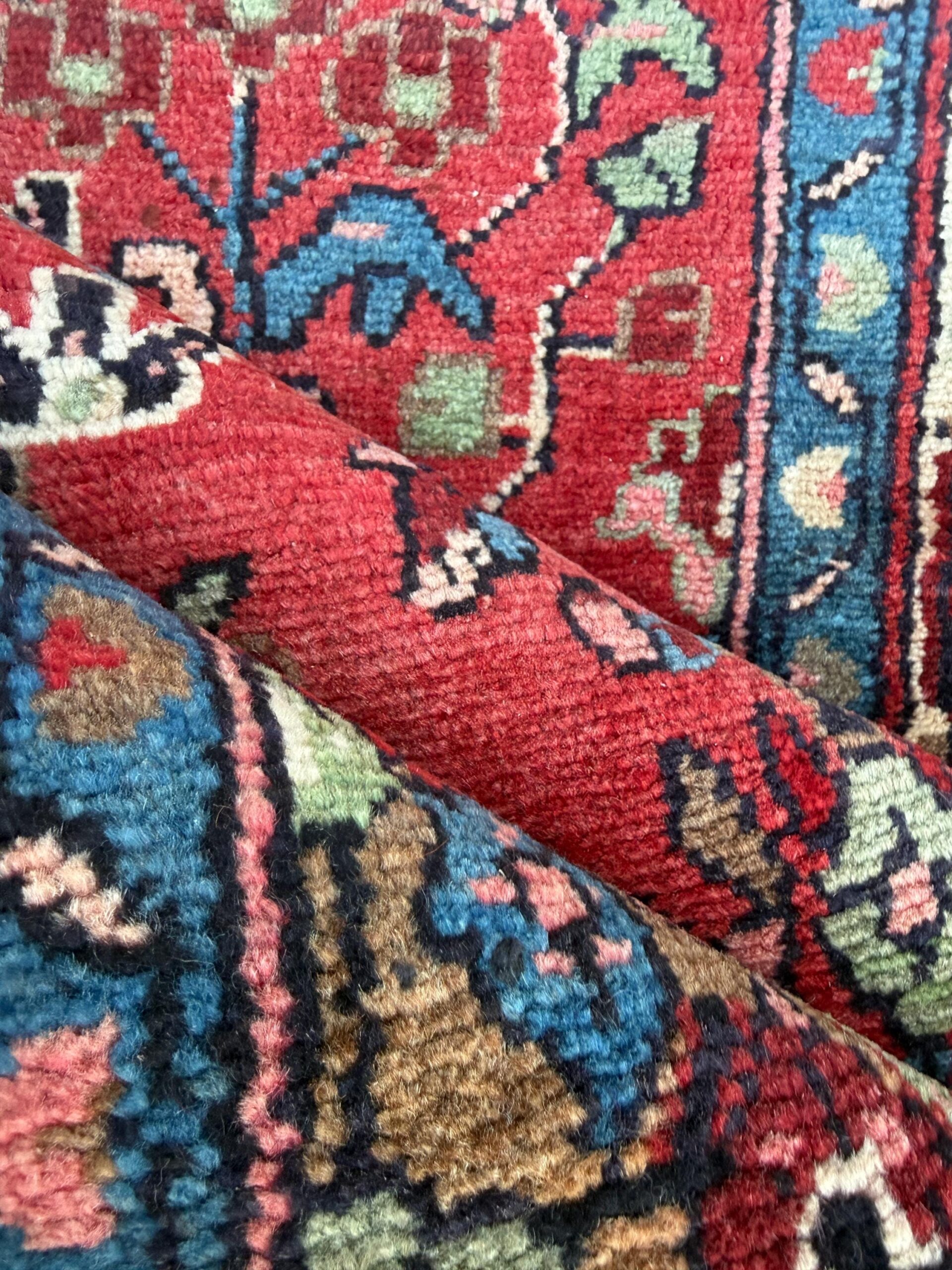 Vintage Turkish Rug 3.7×7.2 ft Hand Knotted Anatolian Tribal Geometric Runner 1960s
