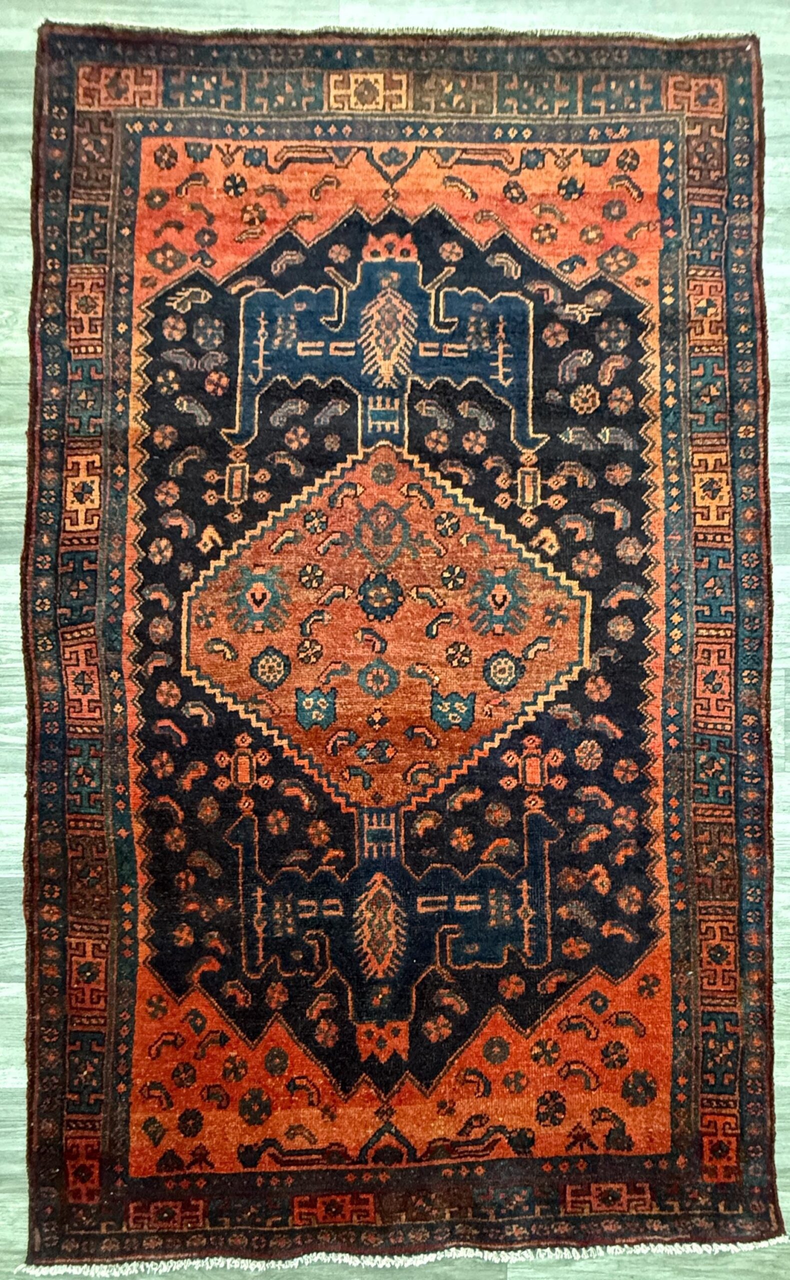 Vintage Turkish Rug 4×7 ft Hand Knotted Authentic Wool Anatolian Geometric Area Rug 1960s Tribal Medallion Carpet