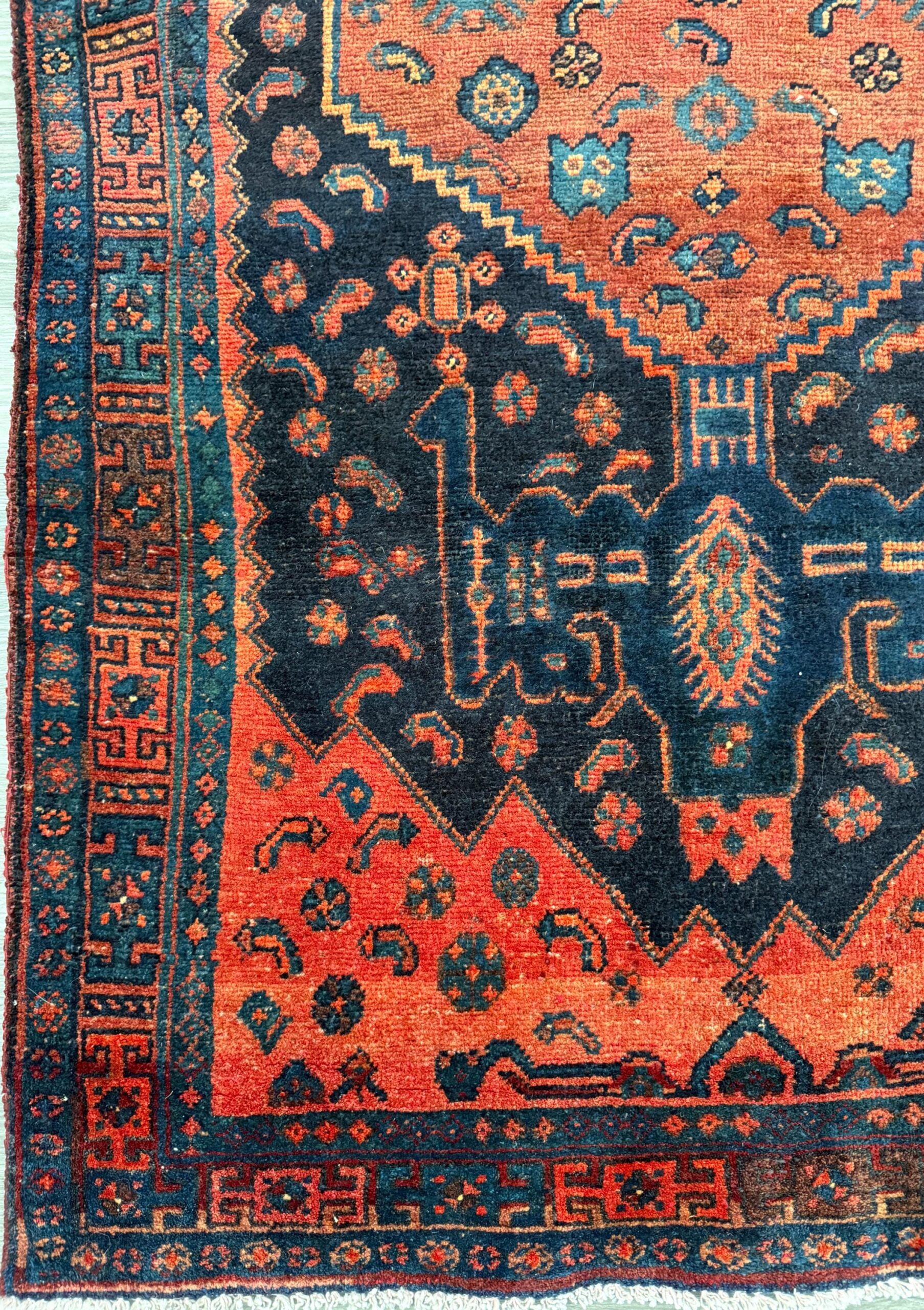 Vintage Turkish Rug 4×7 ft Hand Knotted Authentic Wool Anatolian Geometric Area Rug 1960s Tribal Medallion Carpet