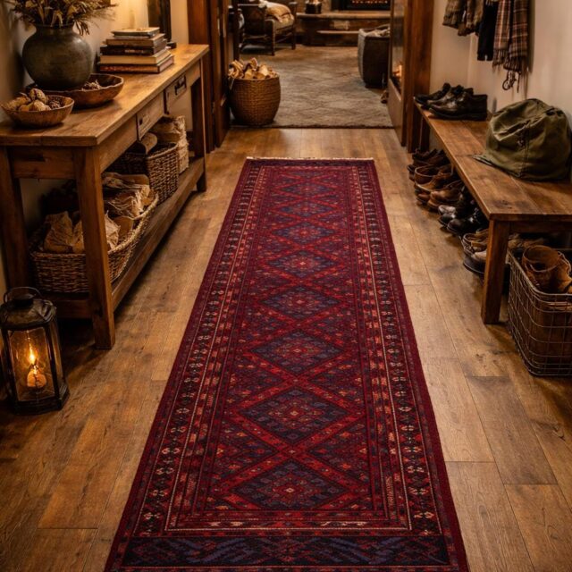 Vintage Turkish Runner Rug 2×8 ft Hand Knotted Geometric Anatolian Rug 1980s