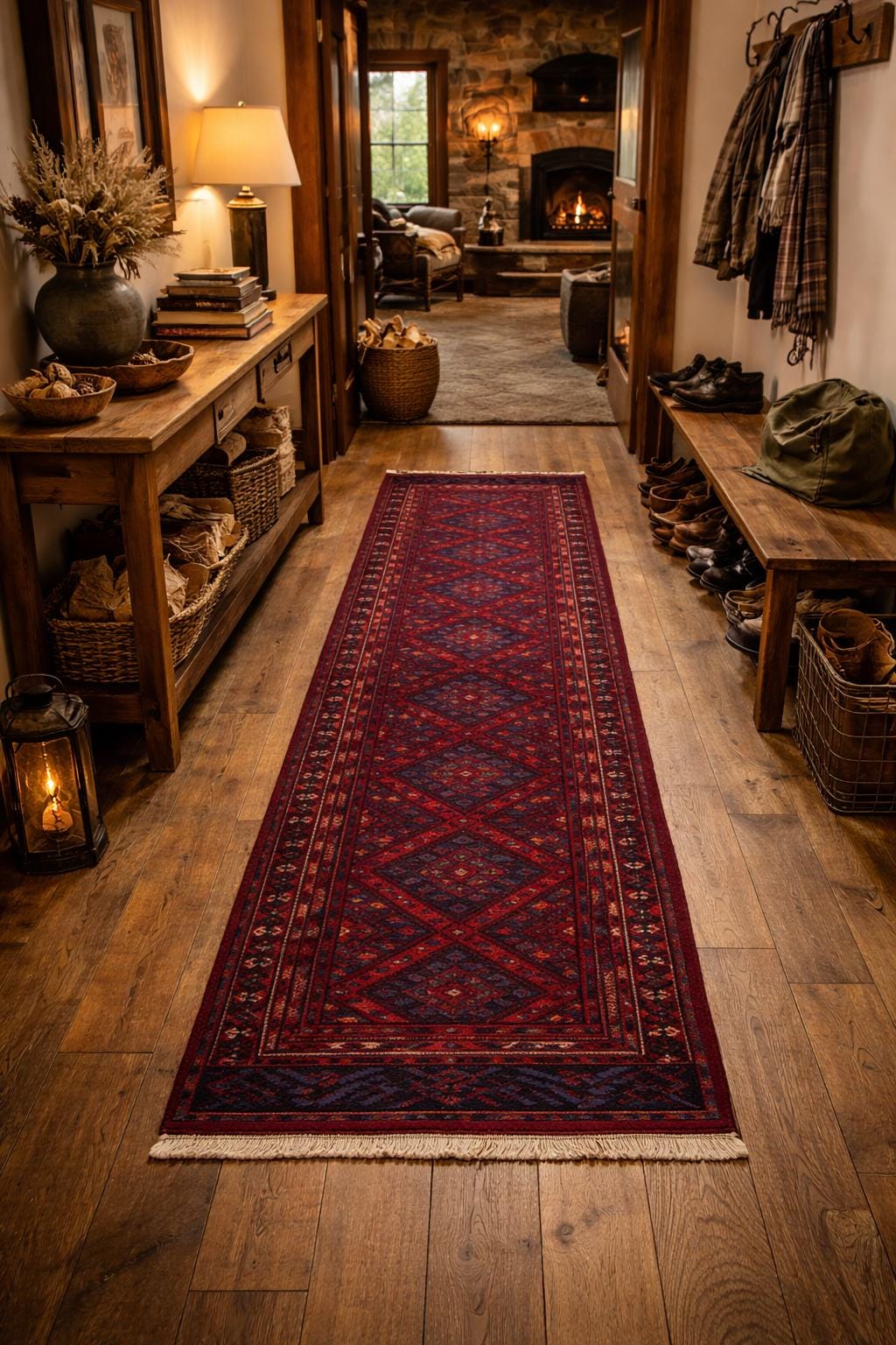 Vintage Turkish Runner Rug 2×8 ft Hand Knotted Geometric Anatolian Rug 1980s