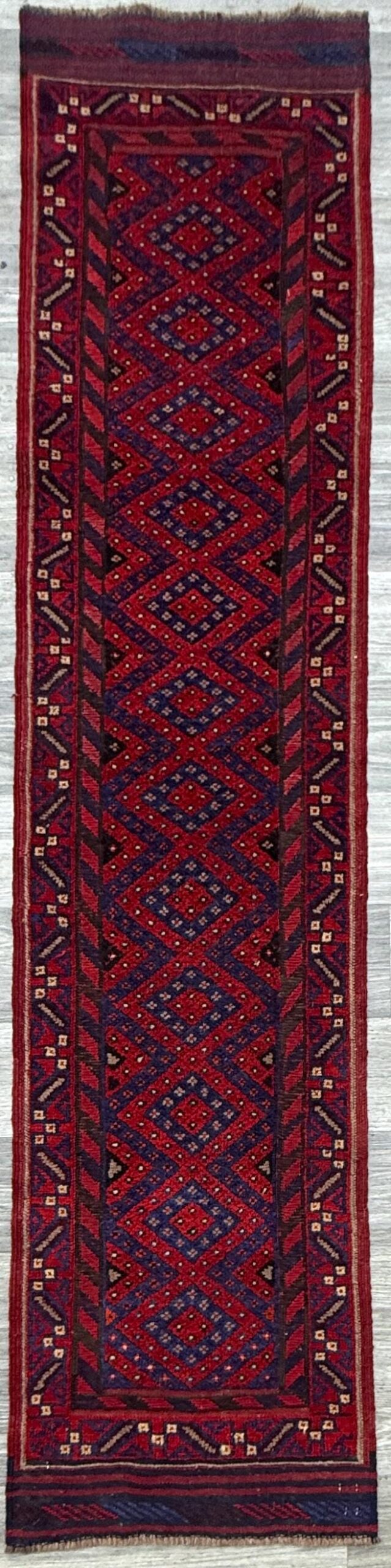 Vintage Turkish Runner Rug 2×8 ft Hand Knotted Geometric Anatolian Rug 1980s