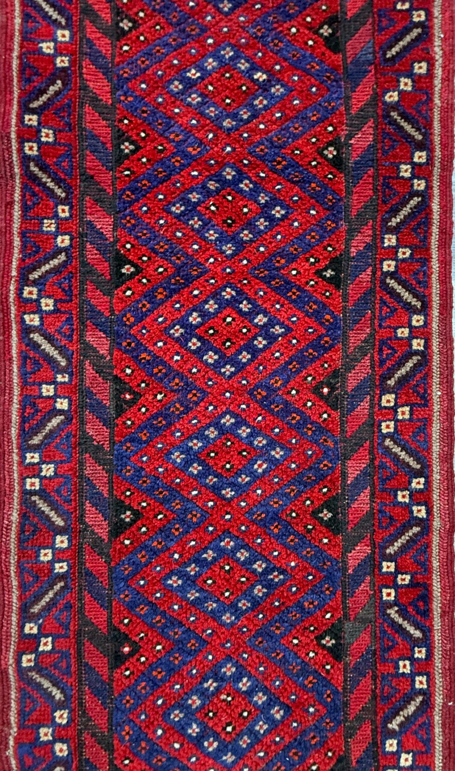 Vintage Turkish Runner Rug 2×8 ft Hand Knotted Geometric Anatolian Rug 1980s