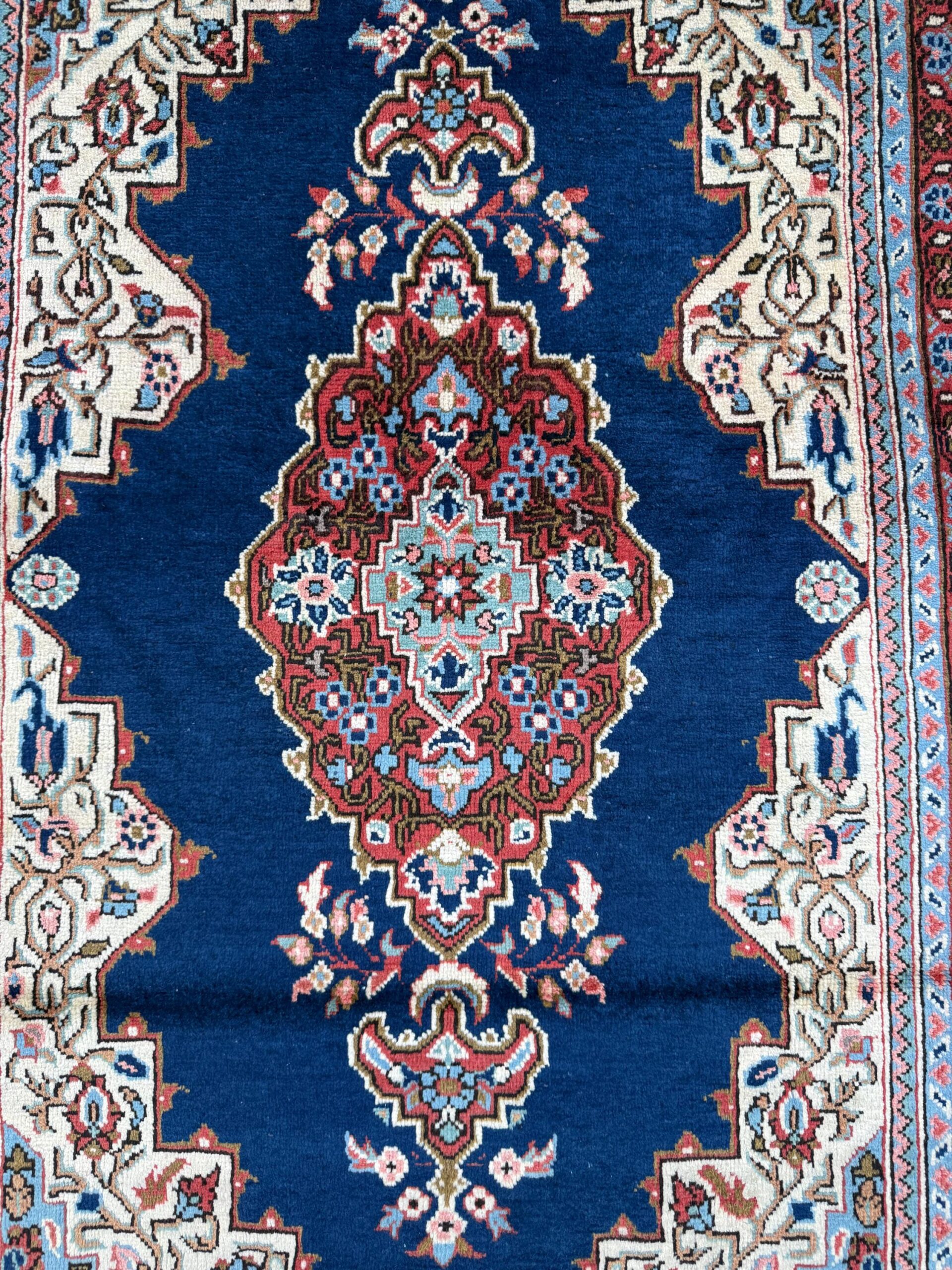 Vintage Turkish Rug 3.8×8 ft Hand Knotted Anatolian Village Medallion Runner 1970s
