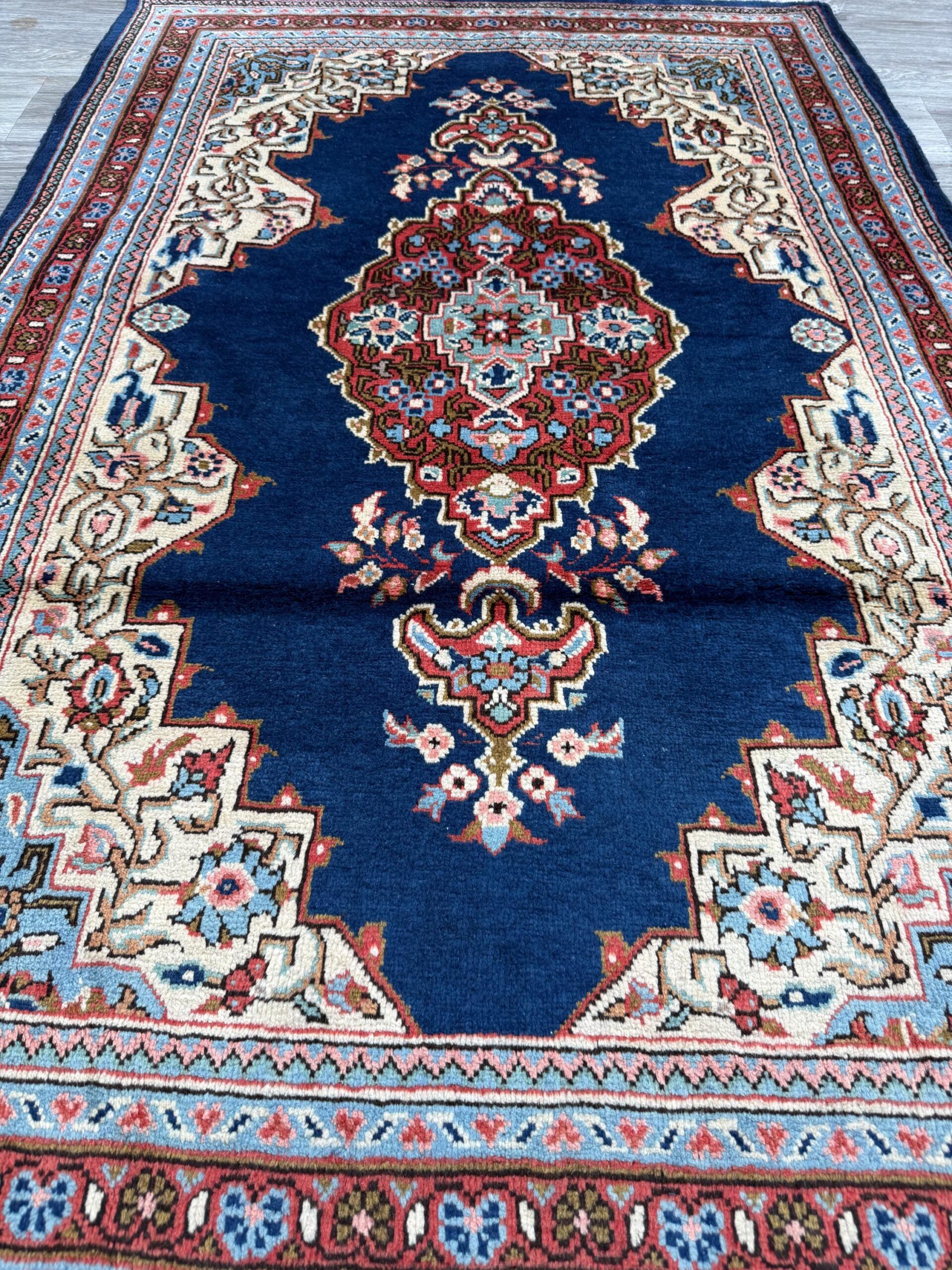 Vintage Turkish Rug 3.8×8 ft Hand Knotted Anatolian Village Medallion Runner 1970s