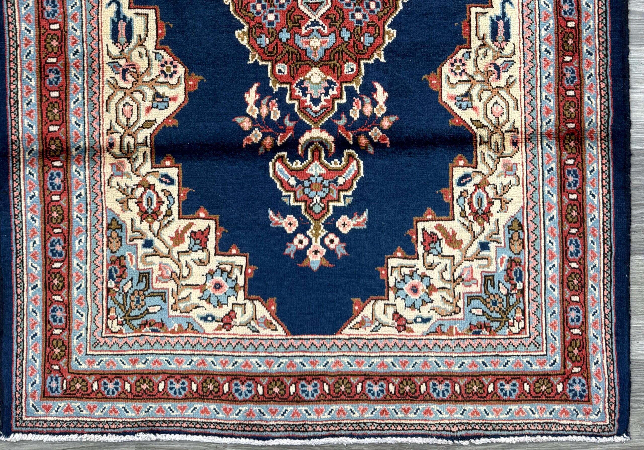 Vintage Turkish Rug 3.8×8 ft Hand Knotted Anatolian Village Medallion Runner 1970s