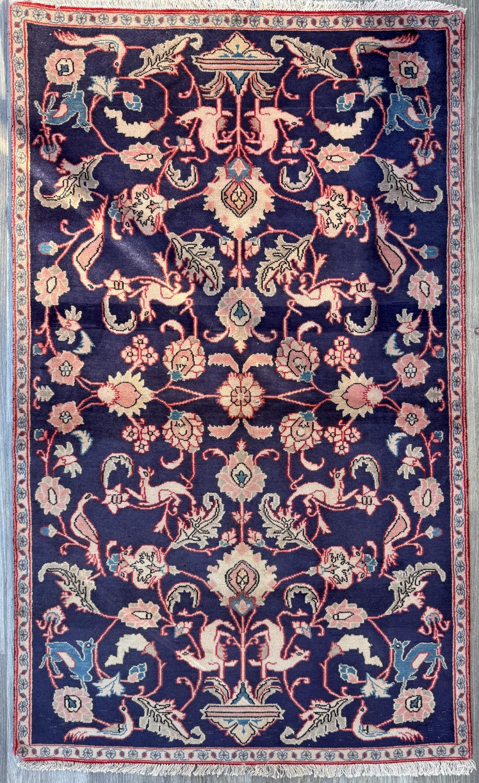 Vintage Turkish Pictorial Tree of Life Rug 3×6 ft Hand Knotted Wool Anatolian Bohemian Area Rug 1970s