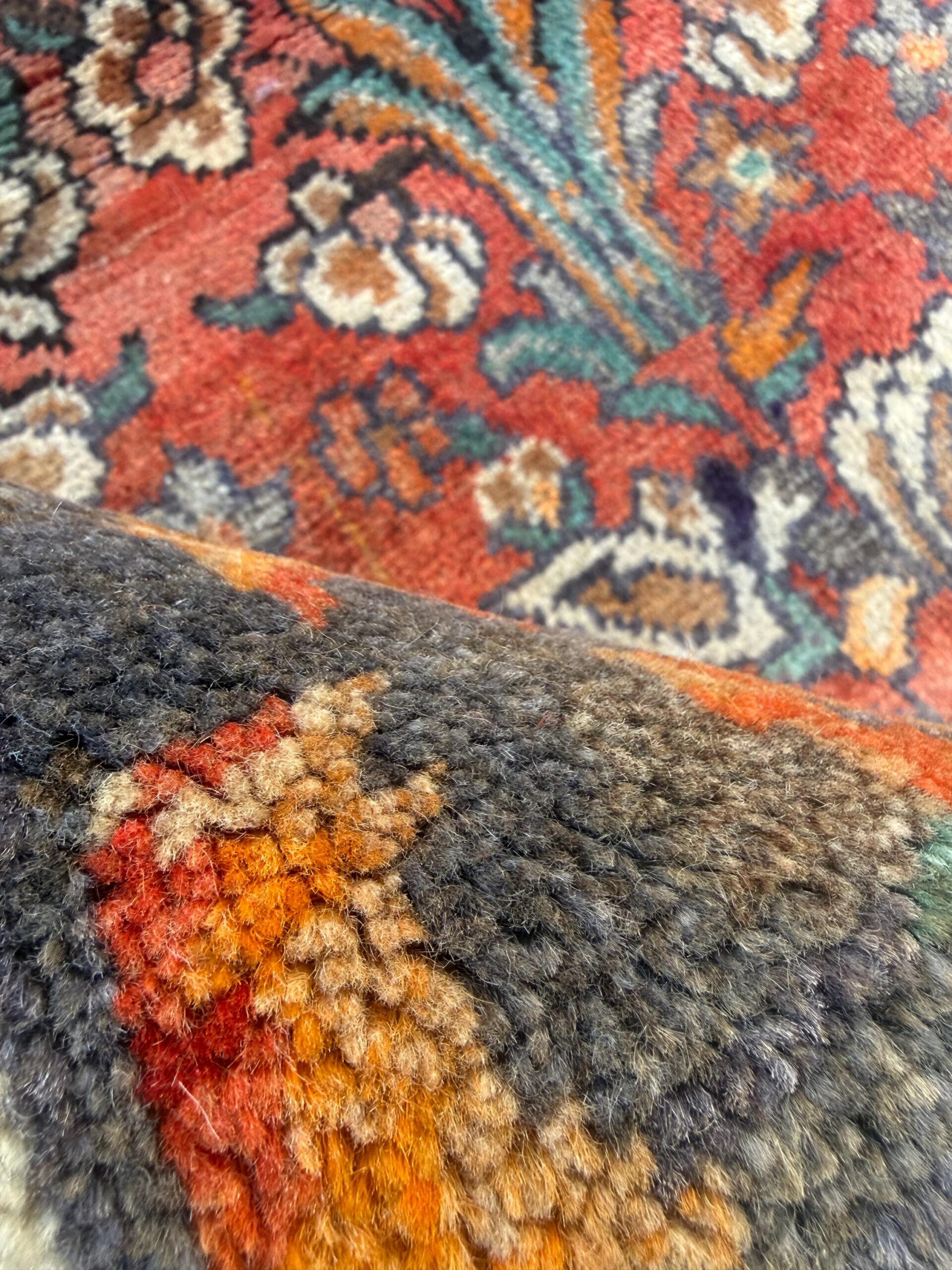 Vintage Turkish Rug 4×6 ft, Hand-Knotted Wool Floral Area Rug, Signed