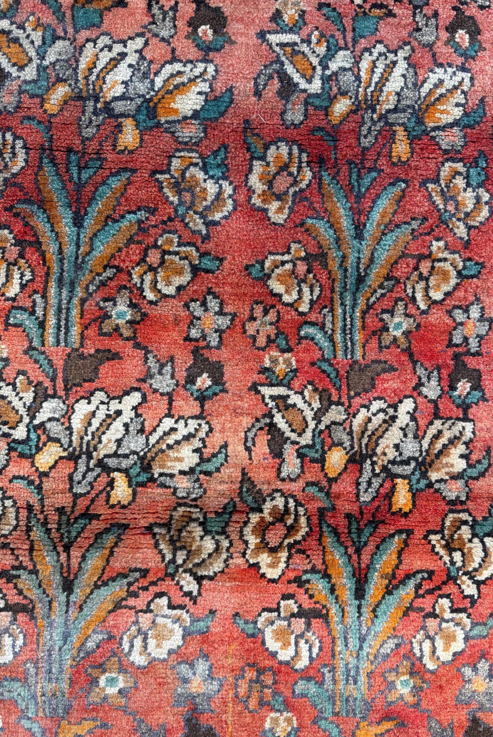 Vintage Turkish Rug 4×6 ft, Hand-Knotted Wool Floral Area Rug, Signed