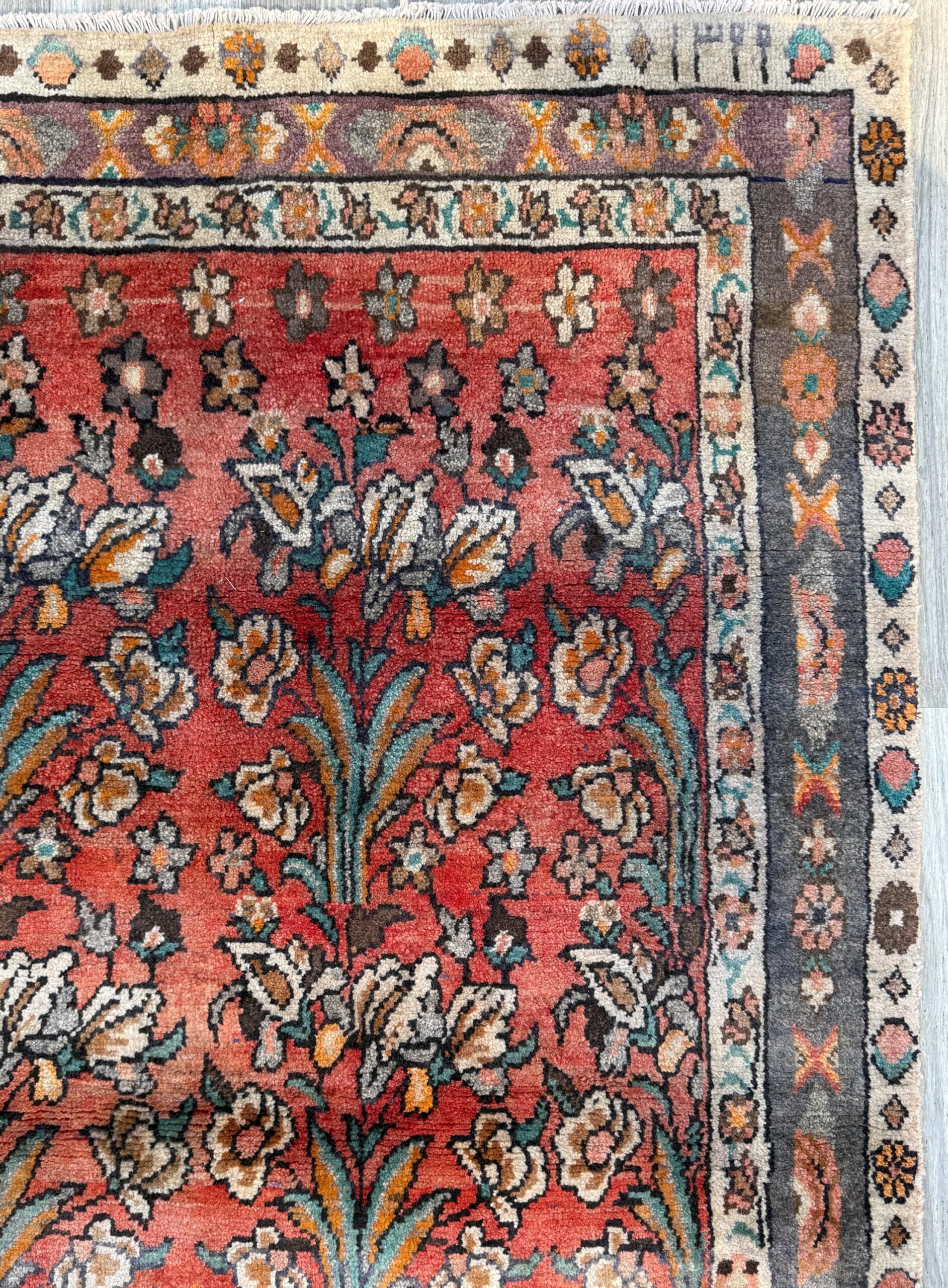 Vintage Turkish Rug 4×6 ft, Hand-Knotted Wool Floral Area Rug, Signed