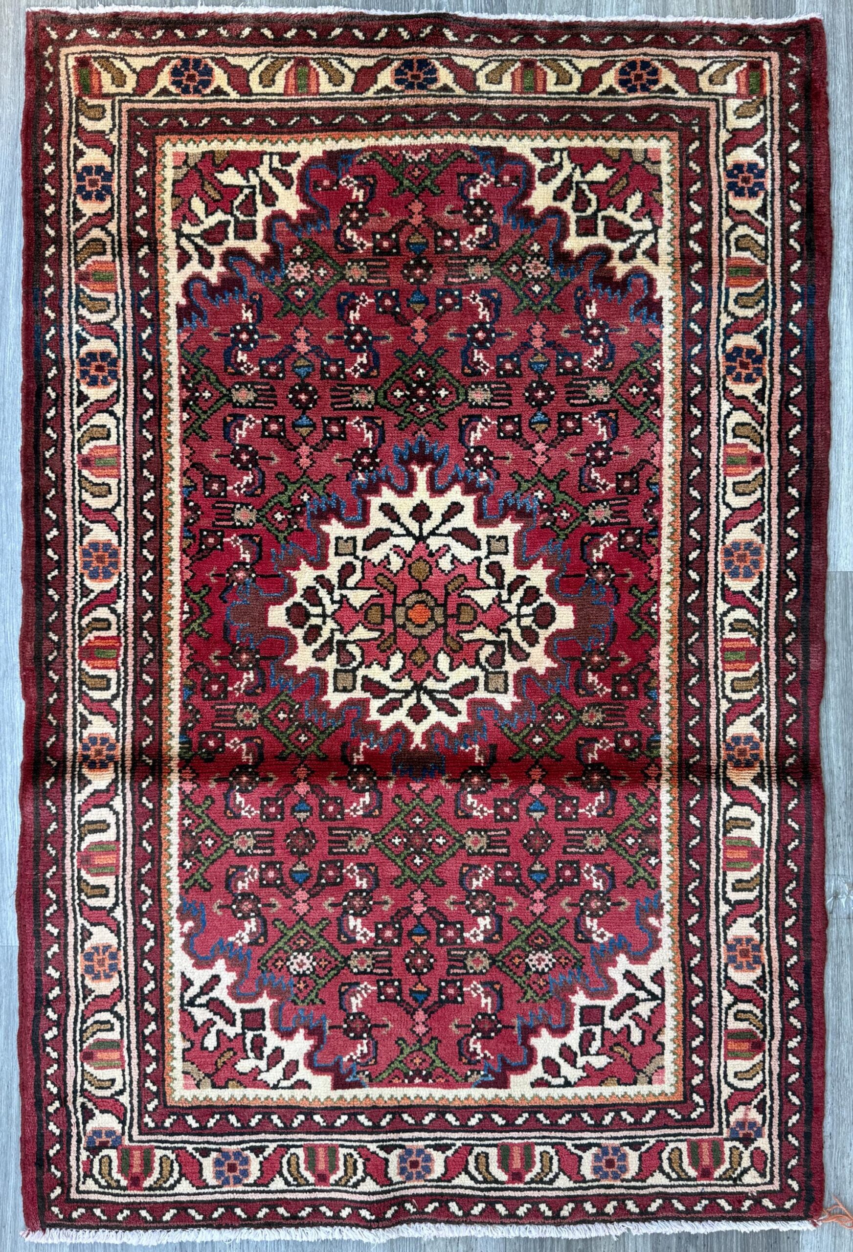 Vintage Turkish Rug 3×5 ft Hand Knotted Wool Anatolian Geometric Tribal Area Rug 1980s