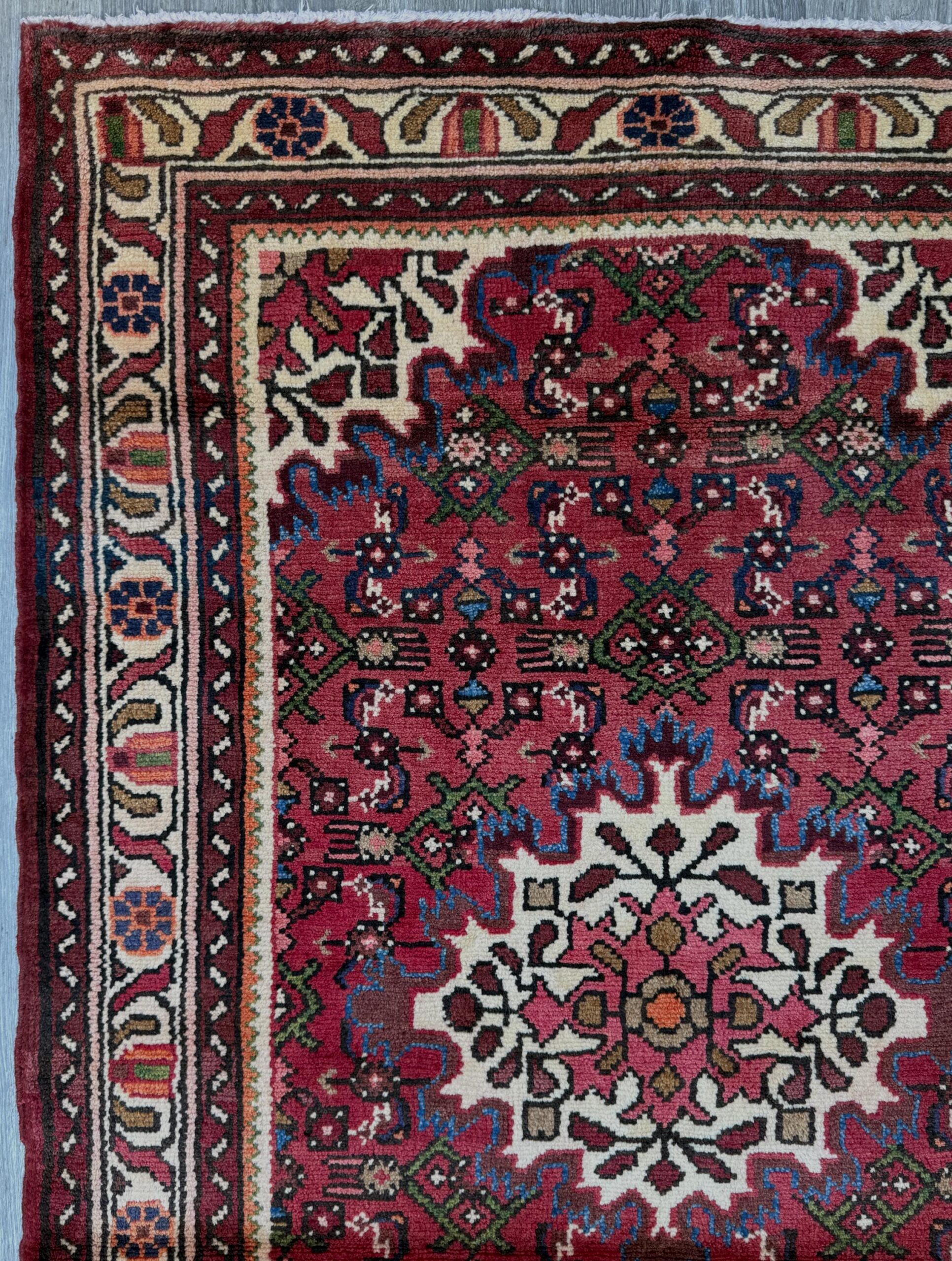 Vintage Turkish Rug 3×5 ft Hand Knotted Wool Anatolian Geometric Tribal Area Rug 1980s