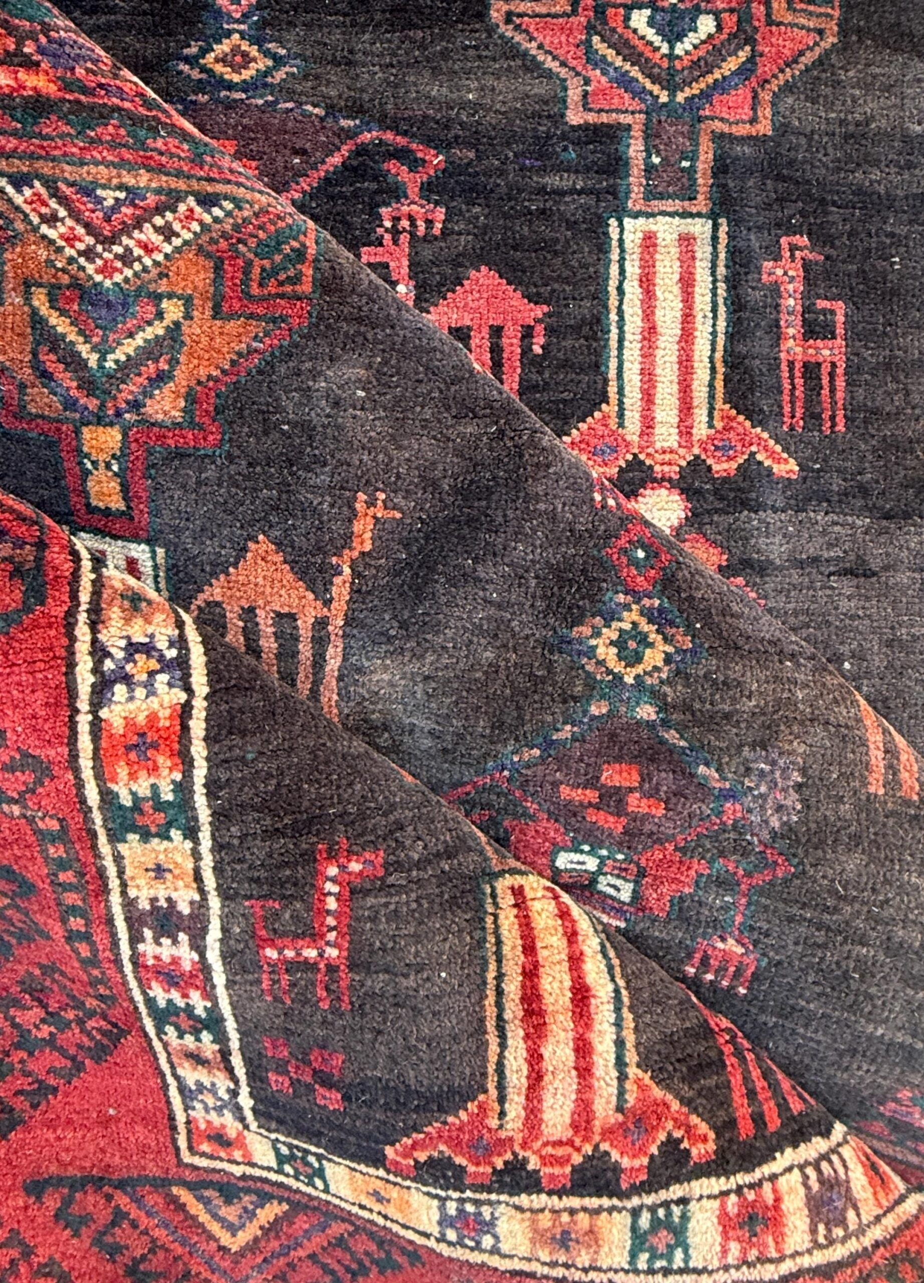 Vintage Turkish Tribal Rug 4×7 ft Hand Knotted Wool Anatolian Geometric Area Rug 1980s