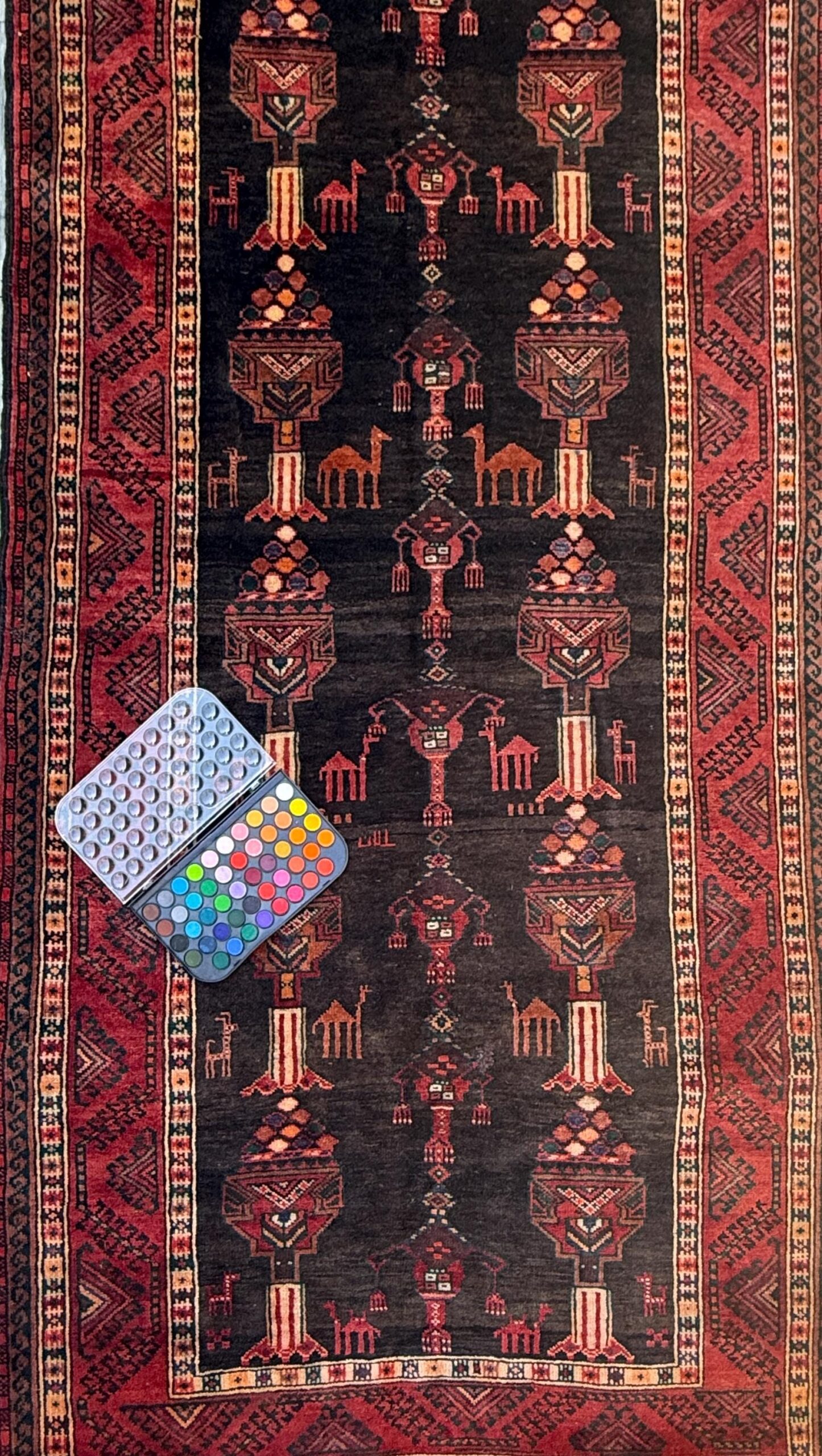 Vintage Turkish Tribal Rug 4×7 ft Hand Knotted Wool Anatolian Geometric Area Rug 1980s