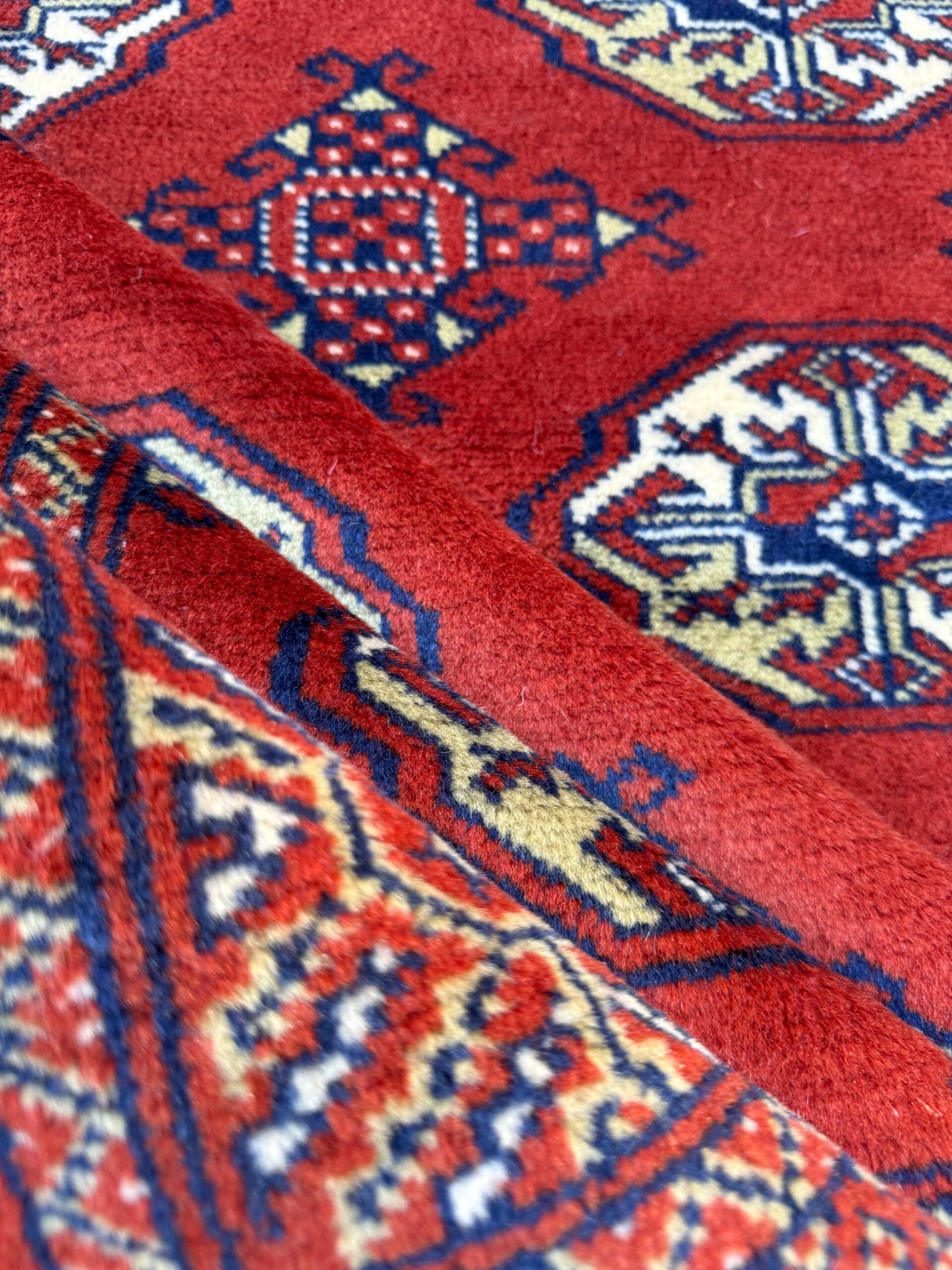 Vintage Pakistani Bokhara Rug 4×6 ft Hand Knotted Wool Red Jhaldar Area Rug
