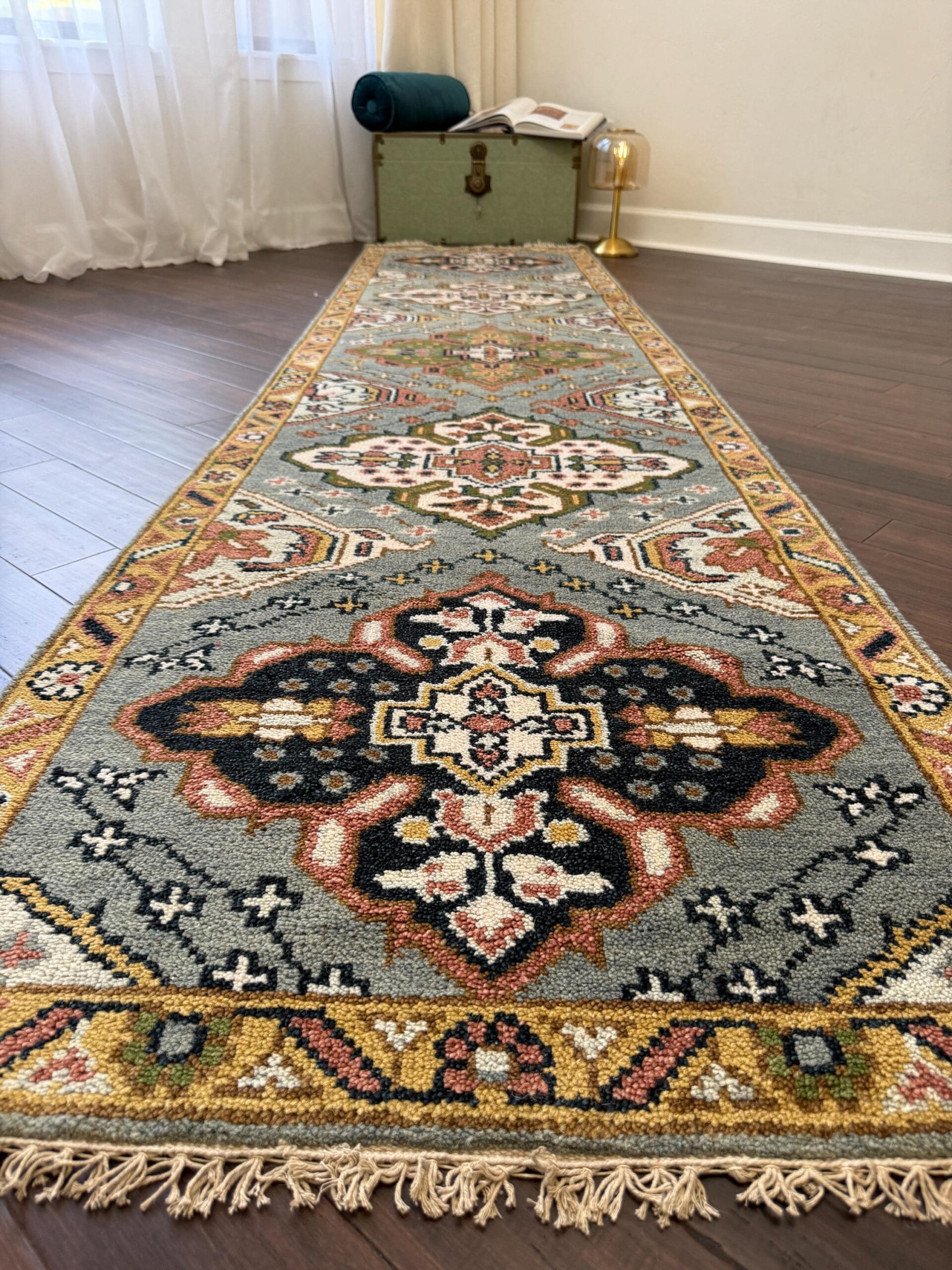 Turkish Oushak Rug 2.6×10.4 ft Handmade Multicolored Wool Runner Modern Bohemian Area Rug