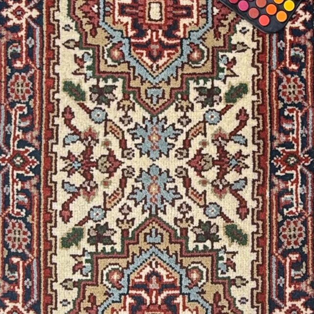 Turkish Heriz Serapi Rug 2.6×6 ft Geometric Wool Area Rug Modern Serapi Color Palette