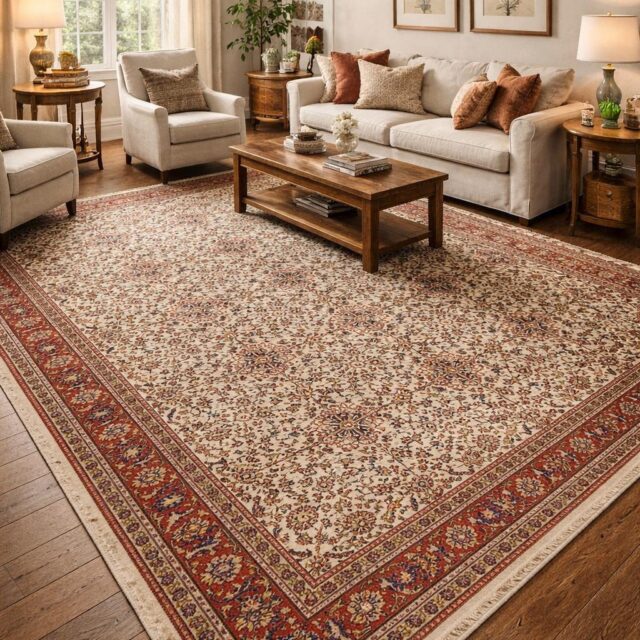 Vintage Hereke Turkish Rug 9×12 ft – Hand Knotted Wool Area Rug – Vegetable Dye Turkish Carpet – 1980s