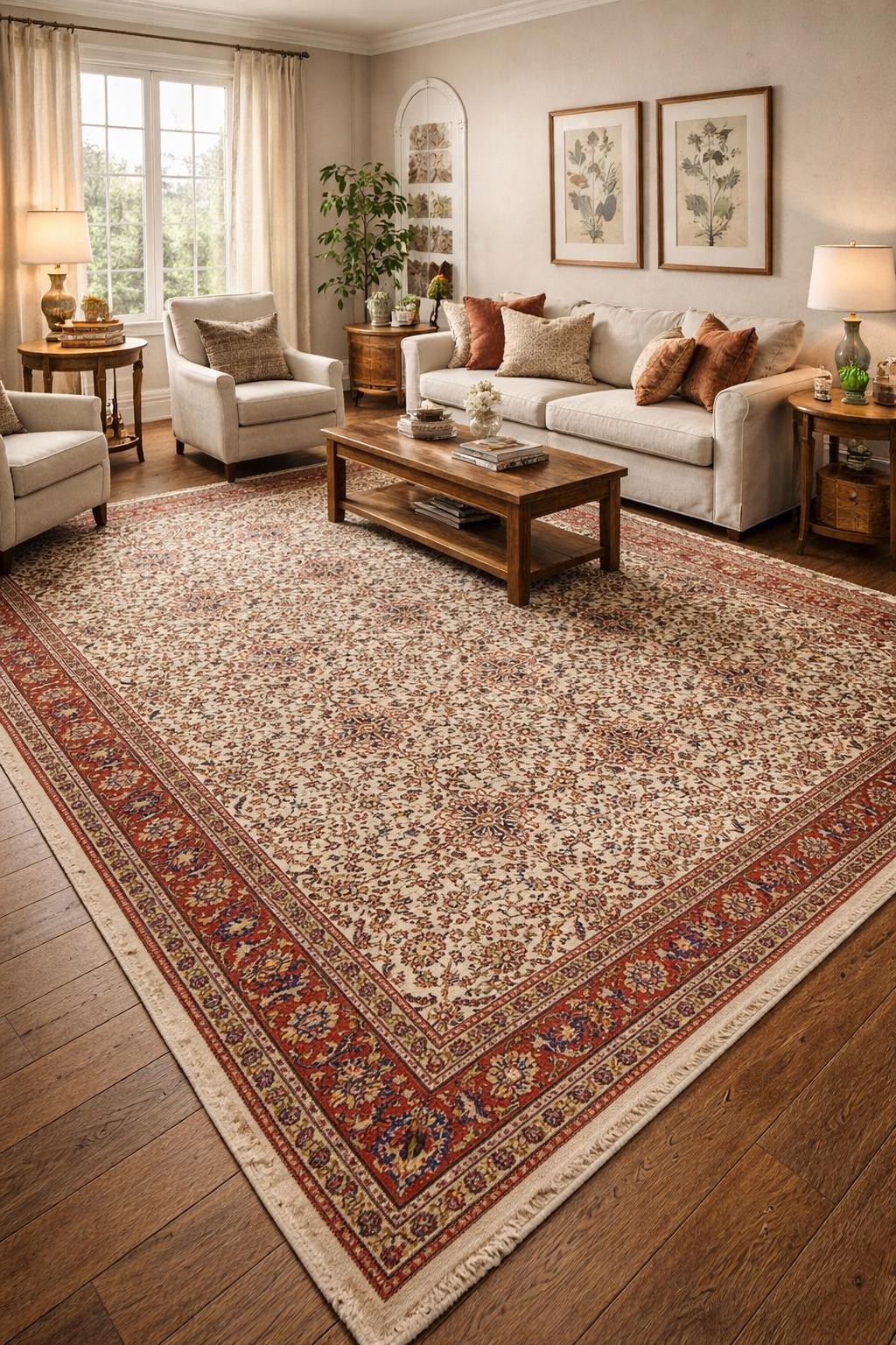 Vintage Hereke Turkish Rug 9×12 ft – Hand Knotted Wool Area Rug – Vegetable Dye Turkish Carpet – 1980s