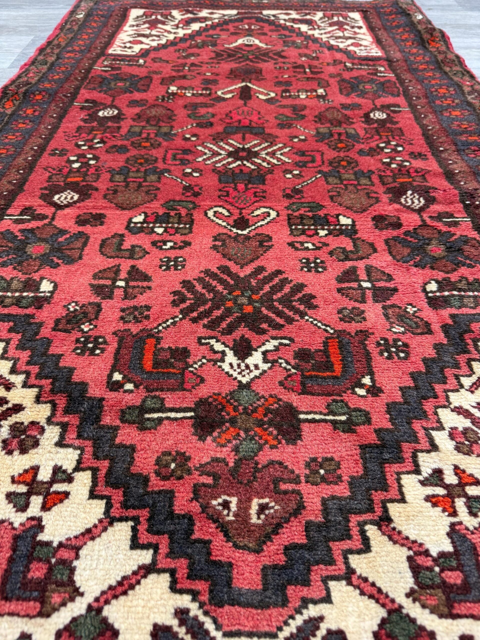 Vintage Turkish Anatolian Rug 3×5 ft Hand Knotted Wool Tribal Geometric Rug 1960s