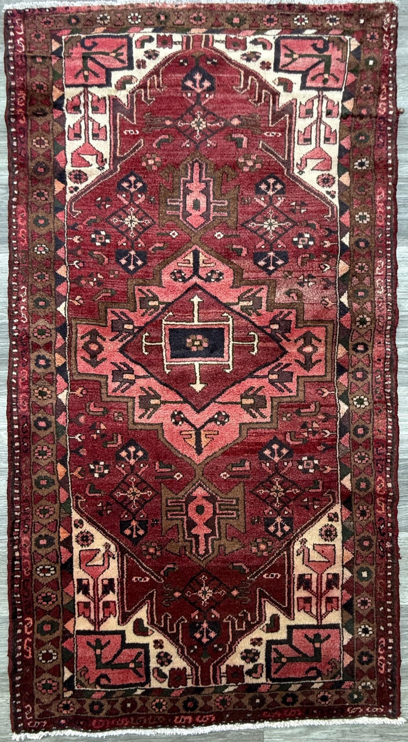 Vintage Turkish Rug 3.3×6.7 ft Hand Knotted Anatolian Tribal Geometric Rug 1960s