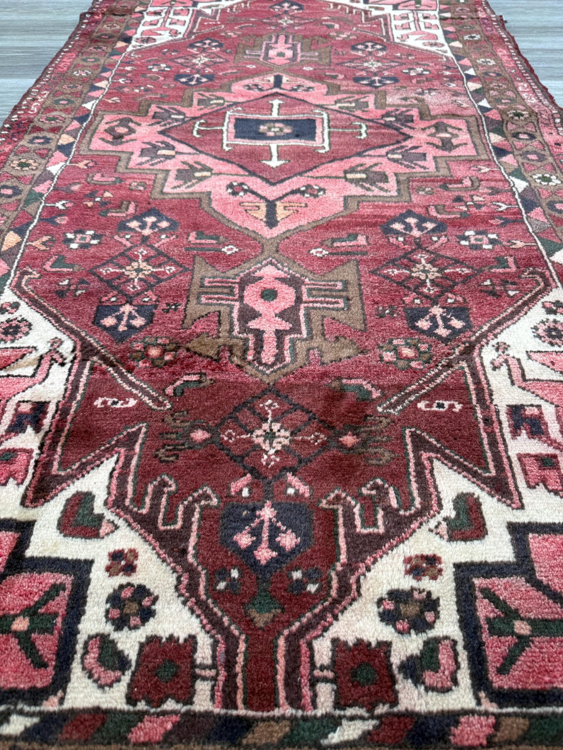Vintage Turkish Rug 3.3×6.7 ft Hand Knotted Anatolian Tribal Geometric Rug 1960s