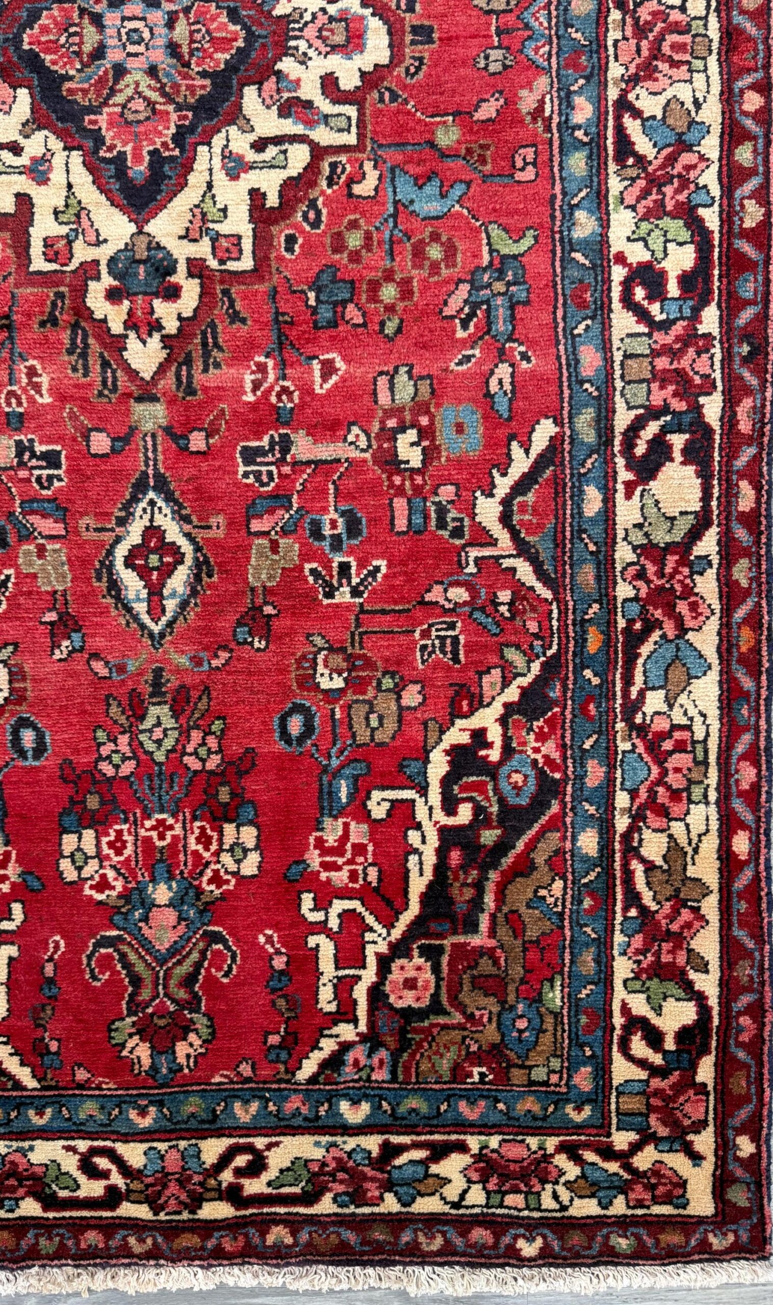 Vintage Turkish Rug 3.7×7.2 ft Hand Knotted Anatolian Tribal Geometric Runner 1960s