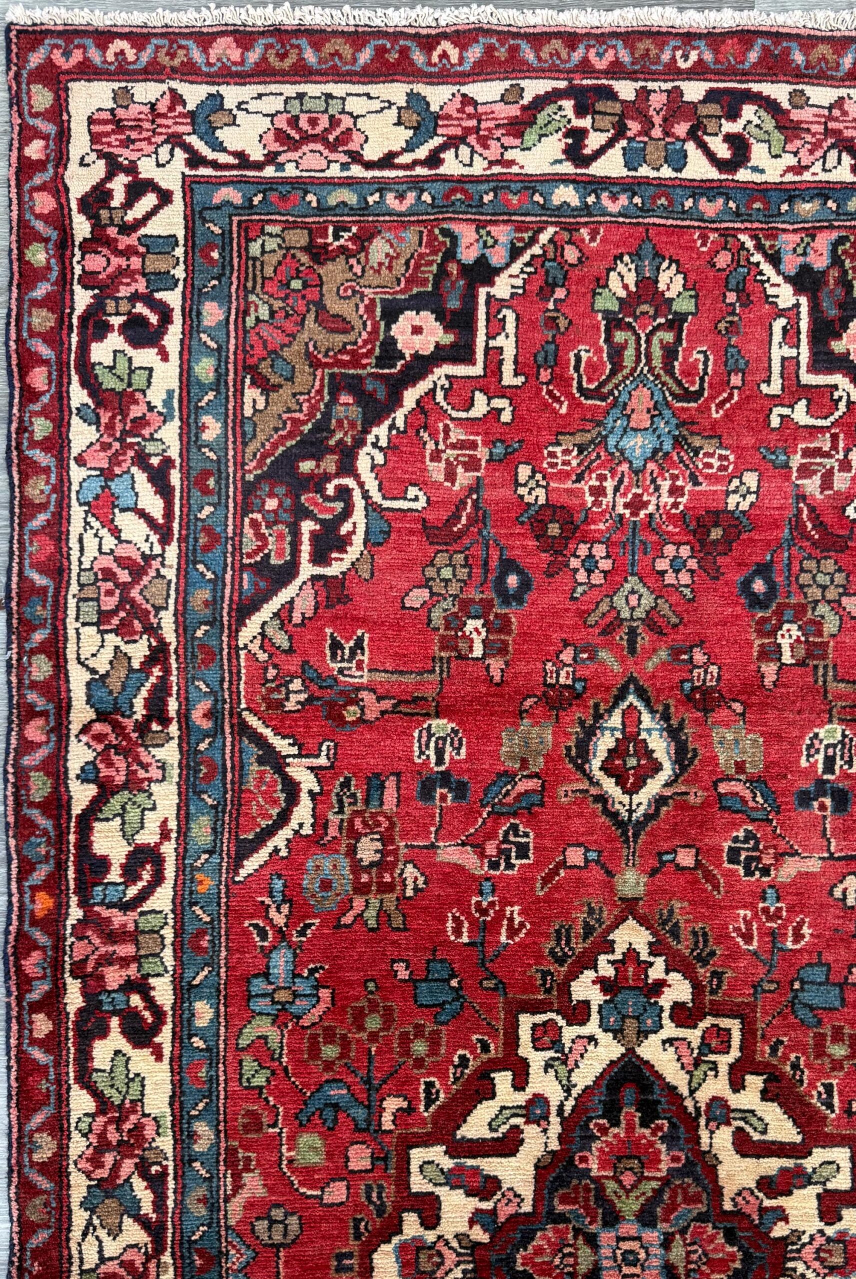 Vintage Turkish Rug 3.7×7.2 ft Hand Knotted Anatolian Tribal Geometric Runner 1960s