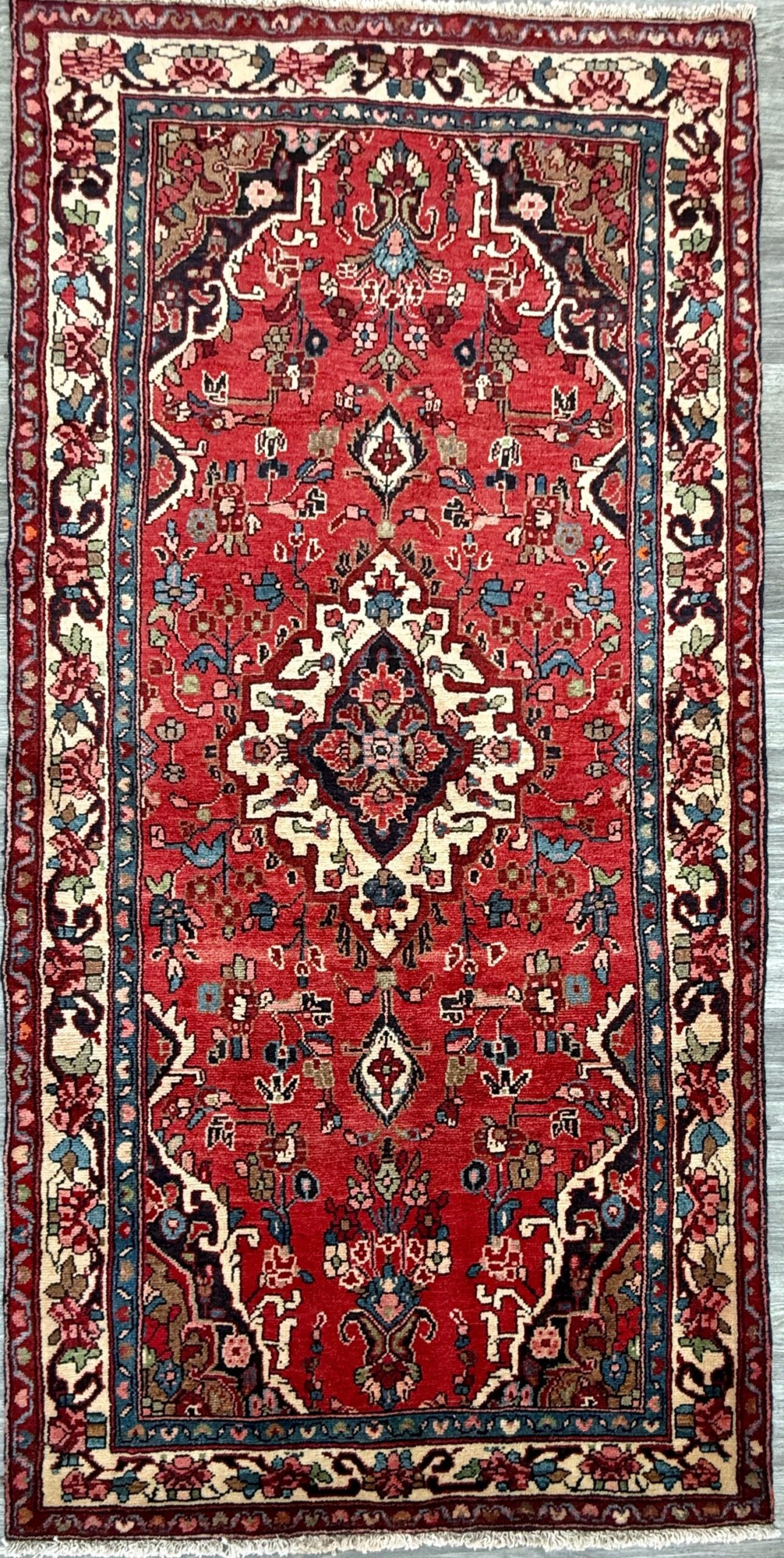 Vintage Turkish Rug 3.7×7.2 ft Hand Knotted Anatolian Tribal Geometric Runner 1960s
