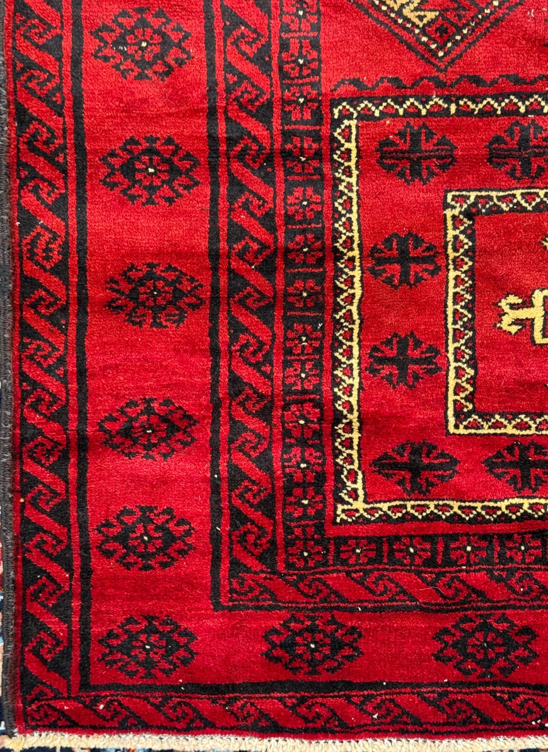 Vintage Hand-Knotted Wool Rug – 4.4×8.3 ft Geometric Tribal Anatolian Carpet
