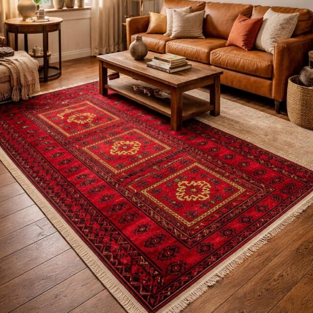 Vintage Hand-Knotted Wool Rug – 4.4×8.3 ft Geometric Tribal Anatolian Carpet