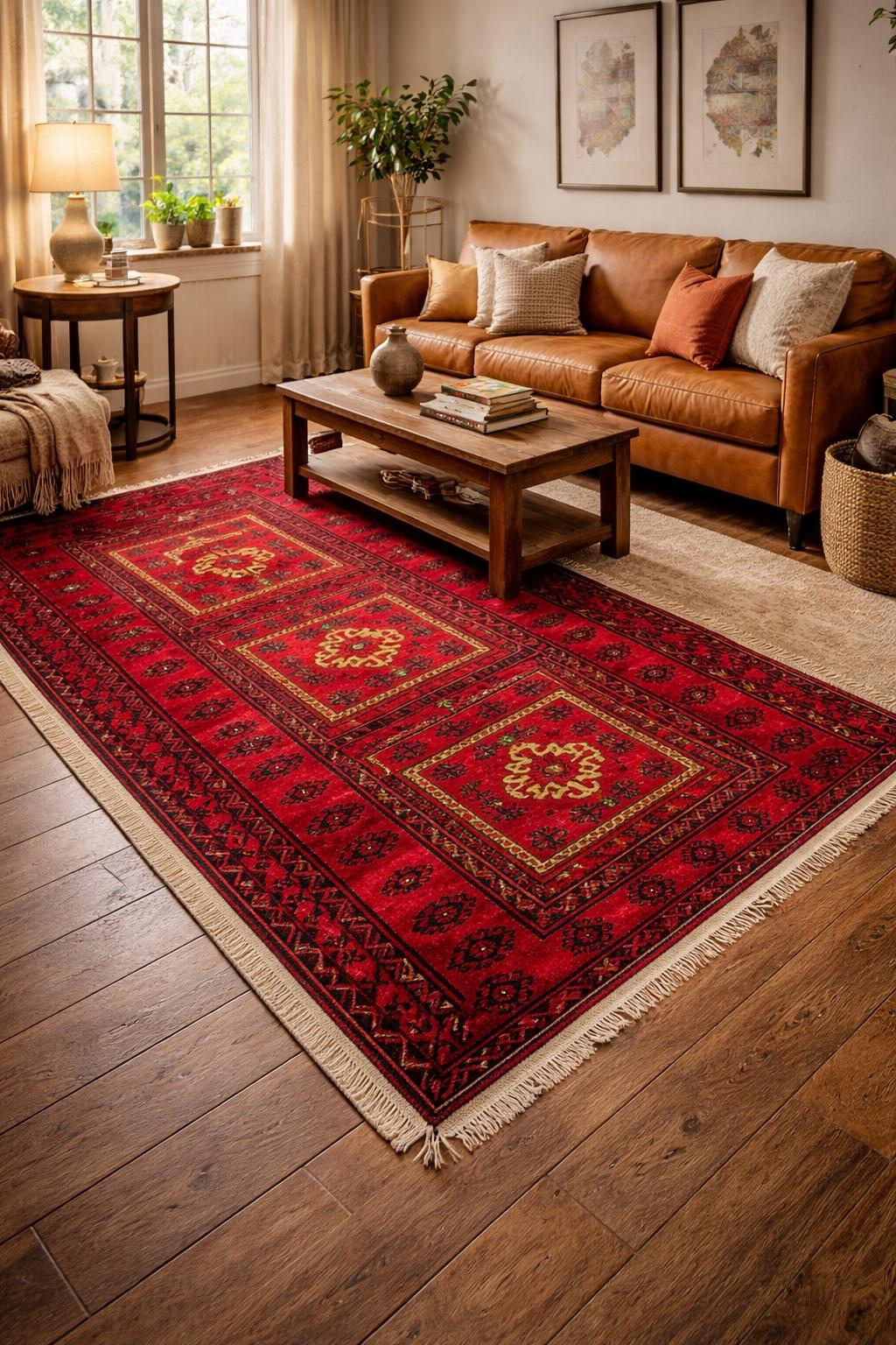 Vintage Hand-Knotted Wool Rug – 4.4×8.3 ft Geometric Tribal Anatolian Carpet