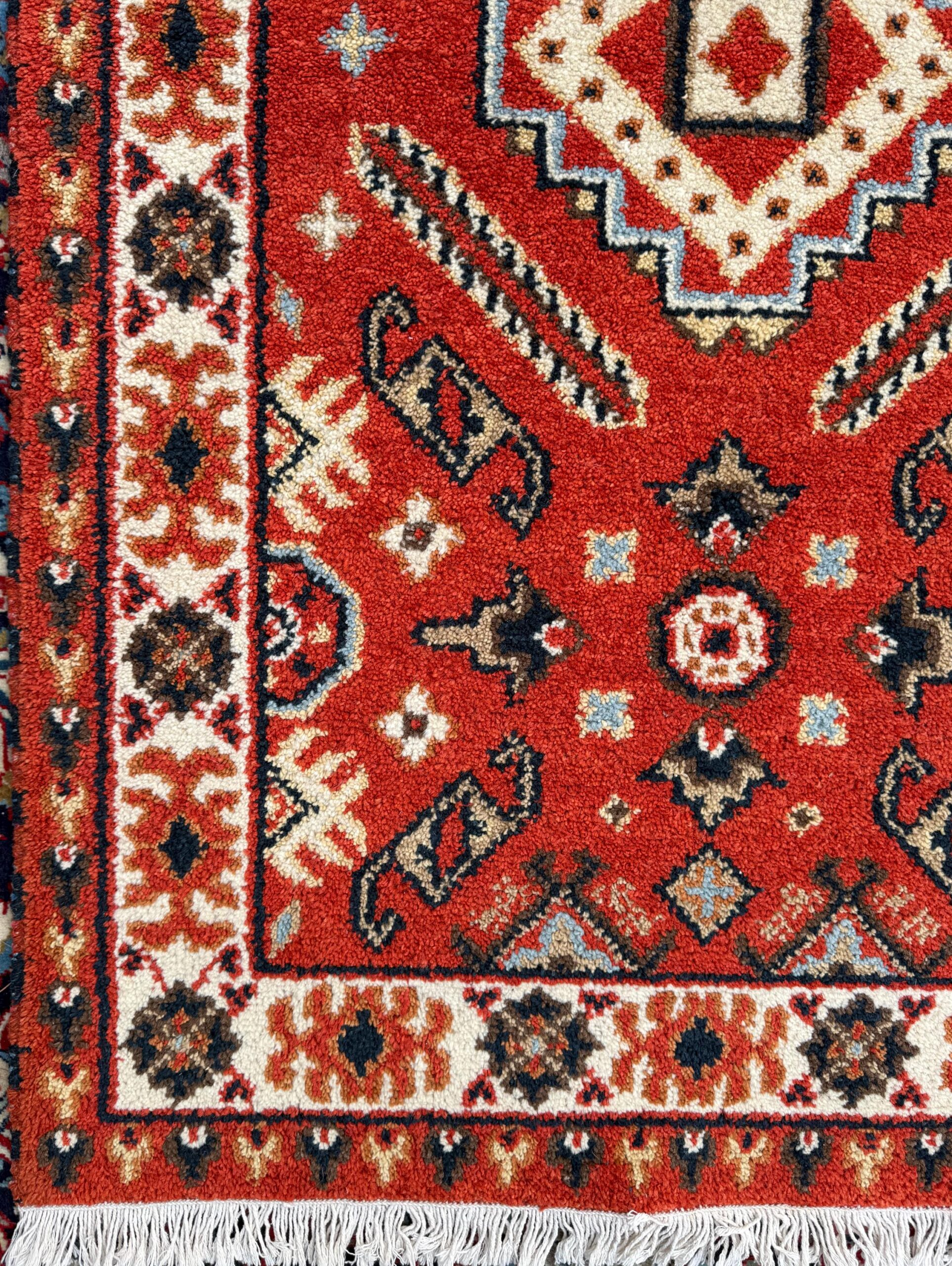Handmade Wool Oushak Rug – Geometric Bohemian Area Carpet 3.2×5 ft