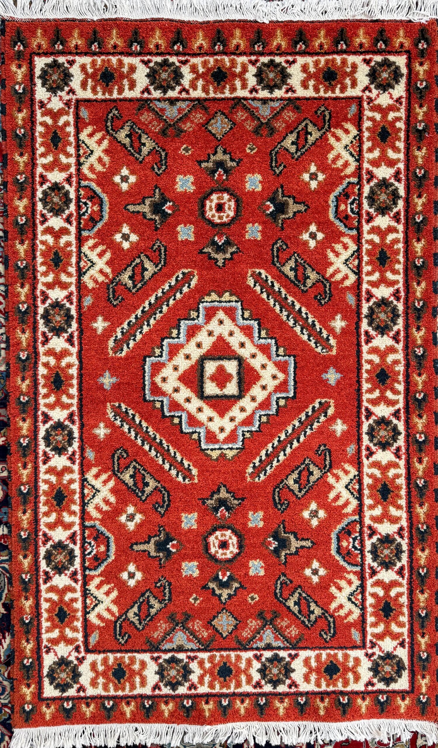 Handmade Wool Oushak Rug – Geometric Bohemian Area Carpet 3.2×5 ft