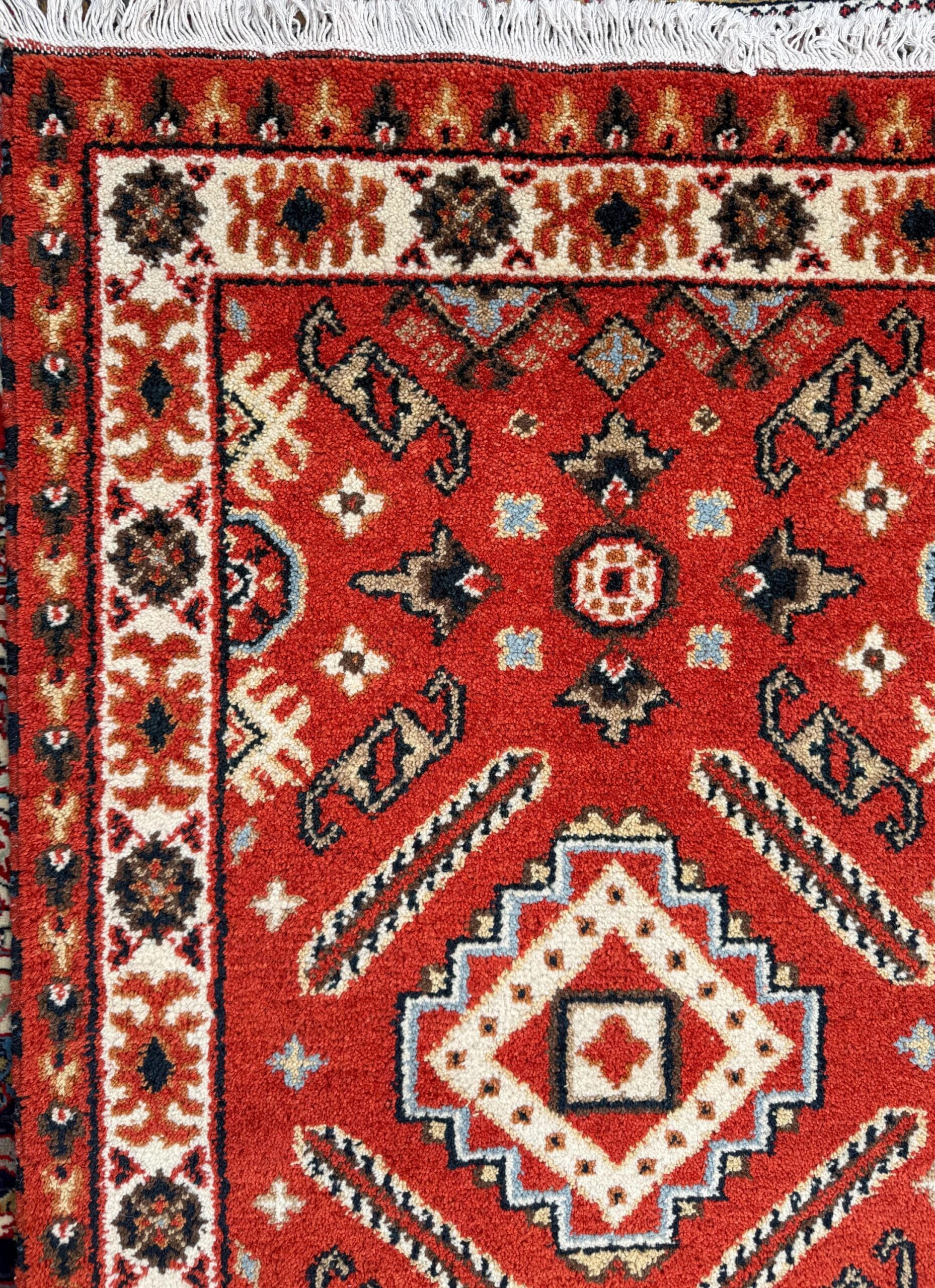 Handmade Wool Oushak Rug – Geometric Bohemian Area Carpet 3.2×5 ft