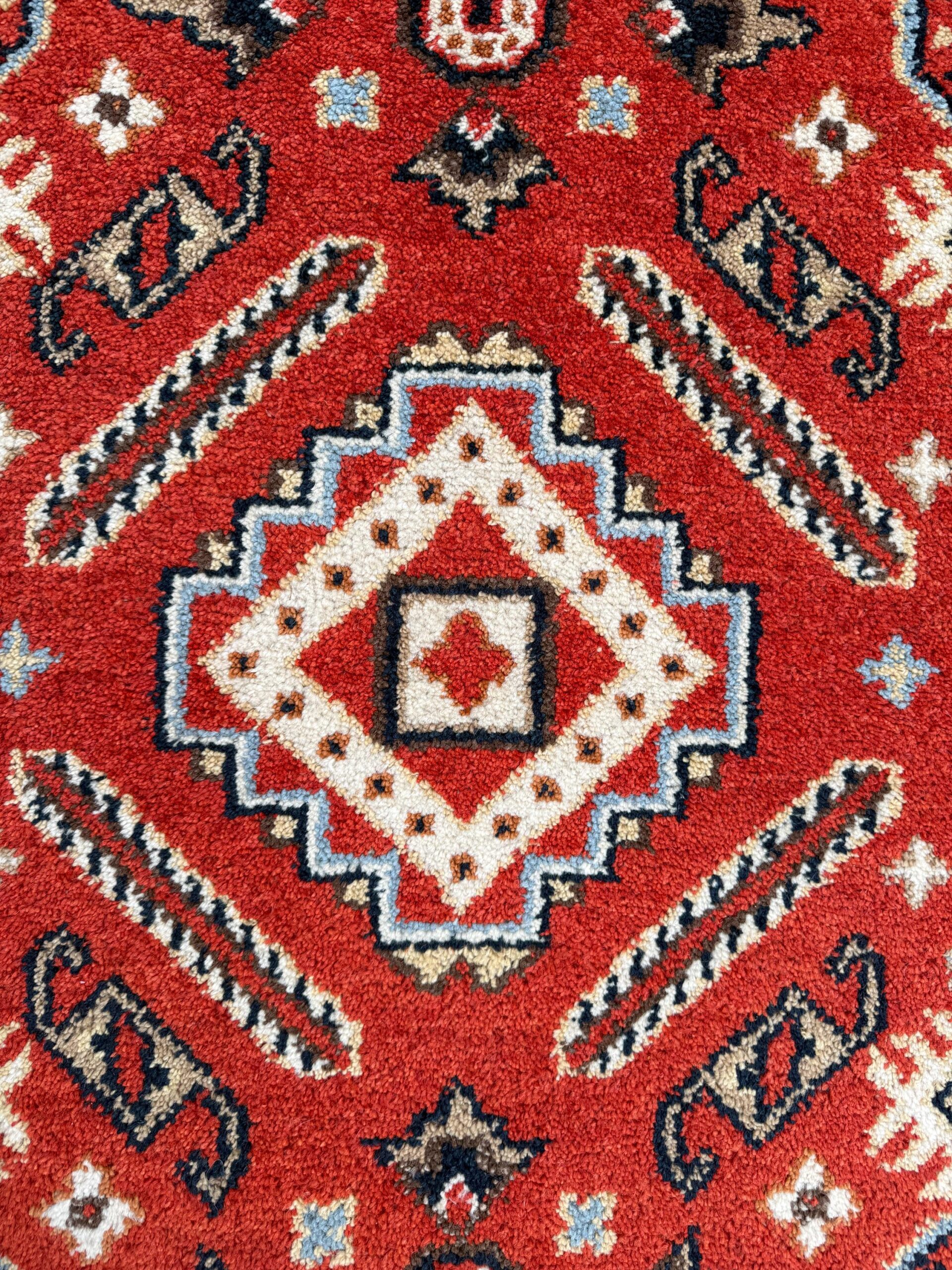Handmade Wool Oushak Rug – Geometric Bohemian Area Carpet 3.2×5 ft