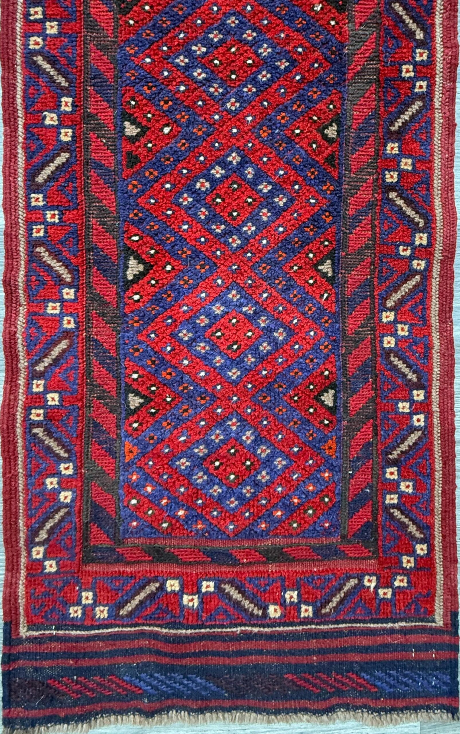 Vintage Turkish Runner Rug 2×8 ft Hand Knotted Geometric Anatolian Rug 1980s