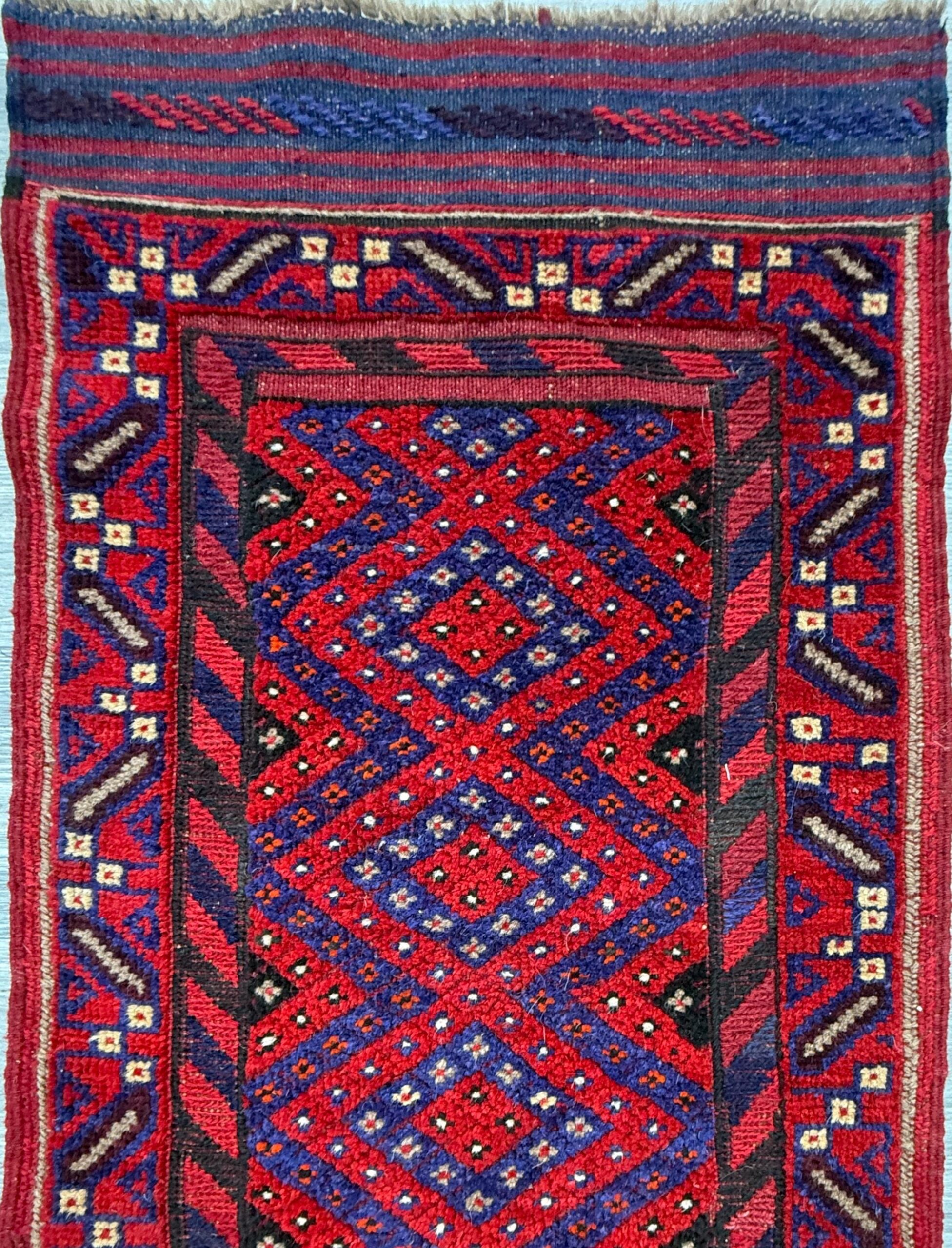 Vintage Turkish Runner Rug 2×8 ft Hand Knotted Geometric Anatolian Rug 1980s