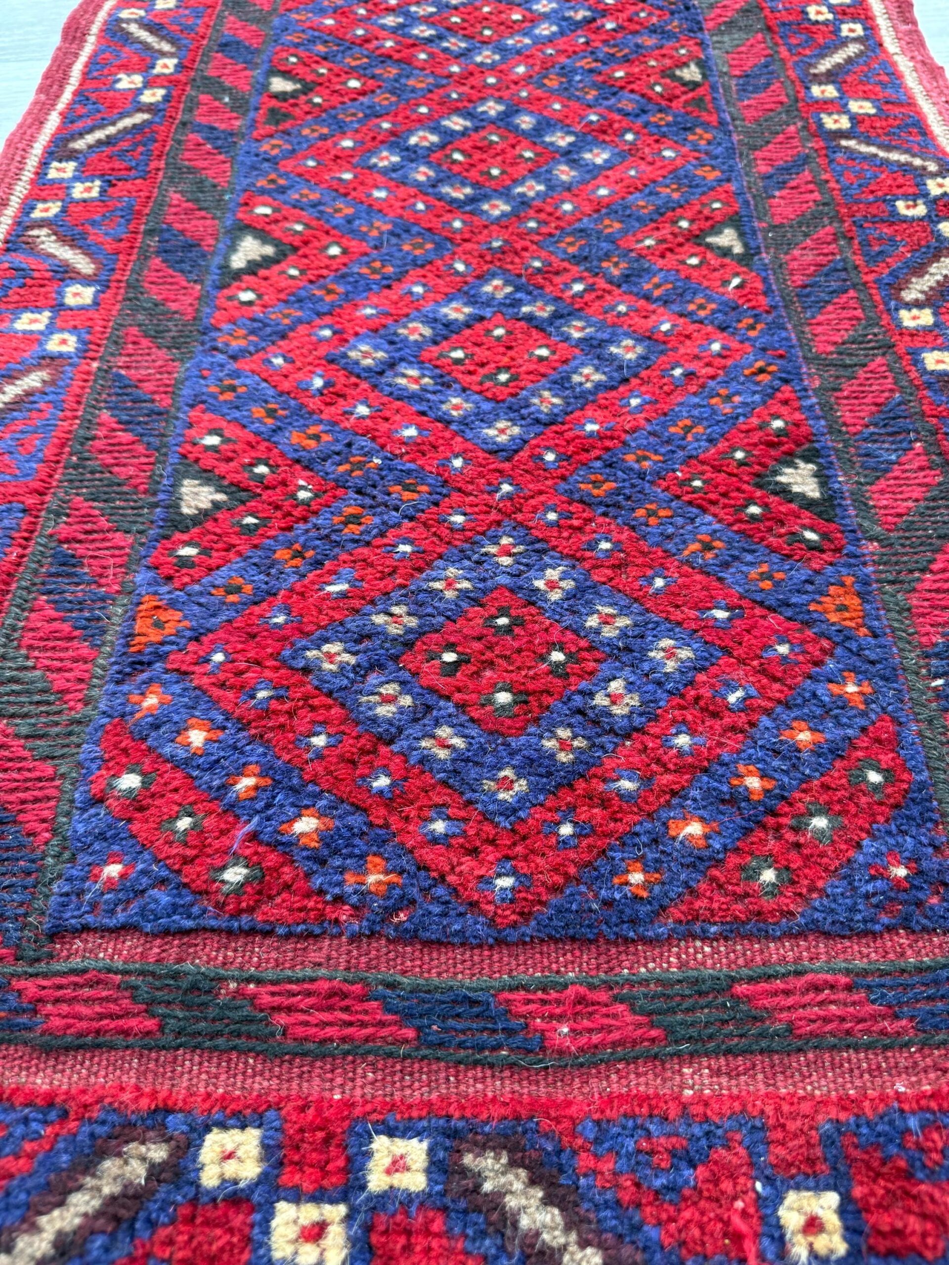 Vintage Turkish Runner Rug 2×8 ft Hand Knotted Geometric Anatolian Rug 1980s
