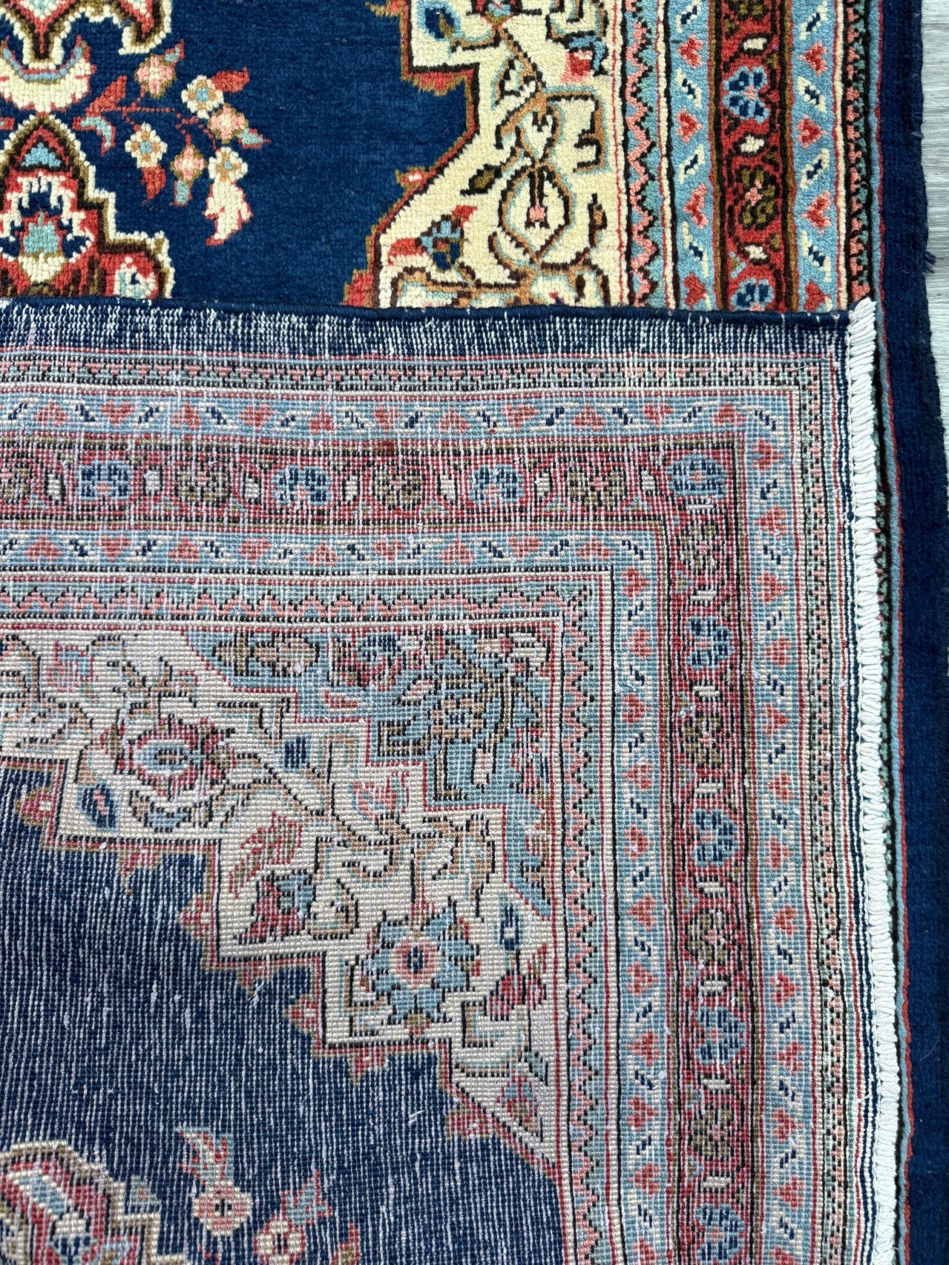 Vintage Turkish Rug 3.8×8 ft Hand Knotted Anatolian Village Medallion Runner 1970s