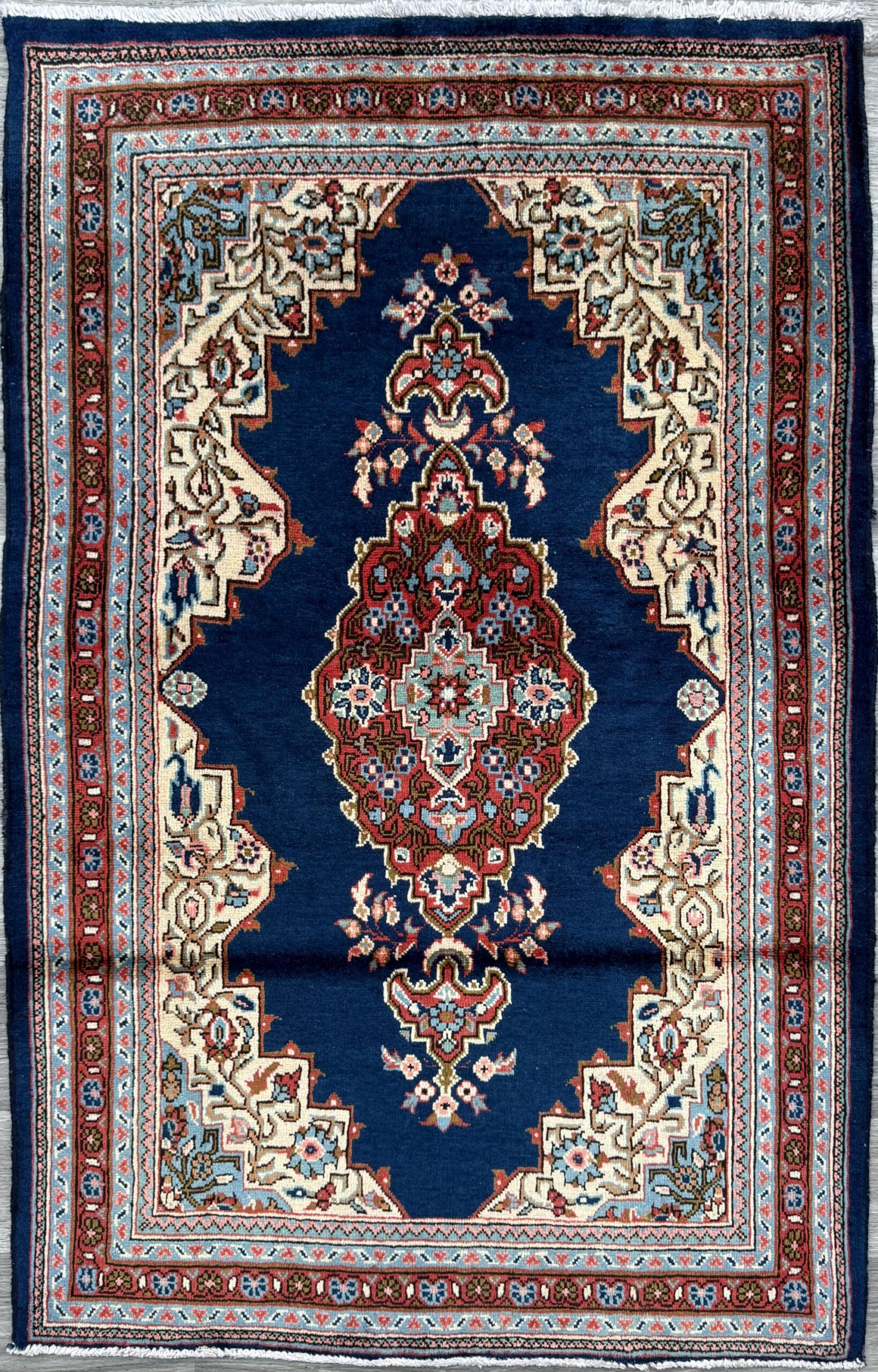 Vintage Turkish Rug 3.8×8 ft Hand Knotted Anatolian Village Medallion Runner 1970s