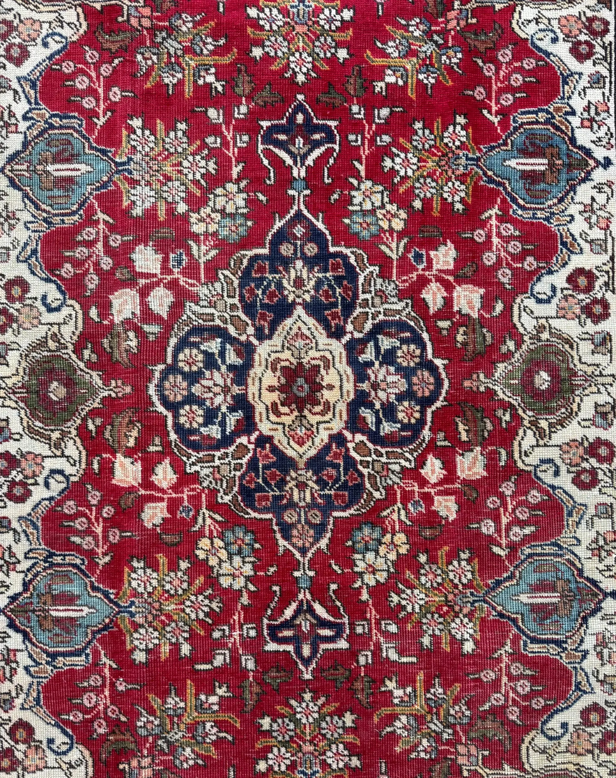Vintage Hand Knotted Wool Area Rug – 1980s Tribal Geometric Tabriz Design 6.1 × 4.4 ft