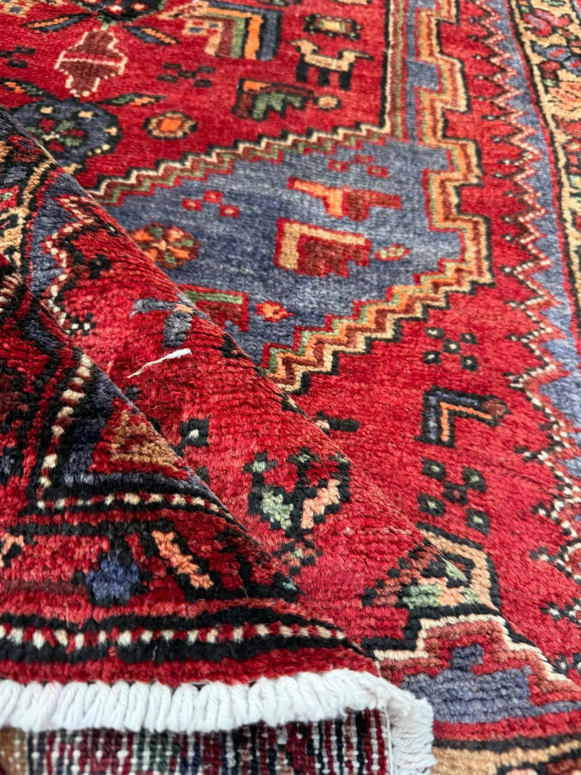 Vintage Hand-Knotted Wool Rug – Geometric Anatolian Village Design 3.9×7 ft