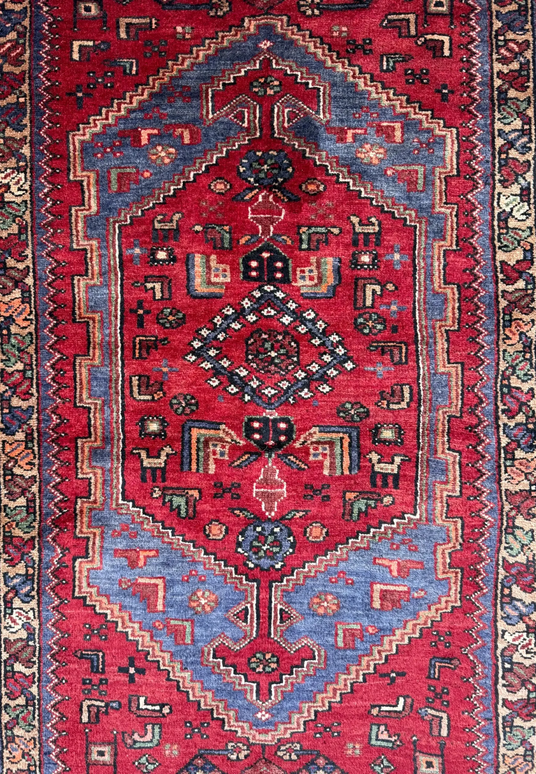 Vintage Hand-Knotted Wool Rug – Geometric Anatolian Village Design 3.9×7 ft