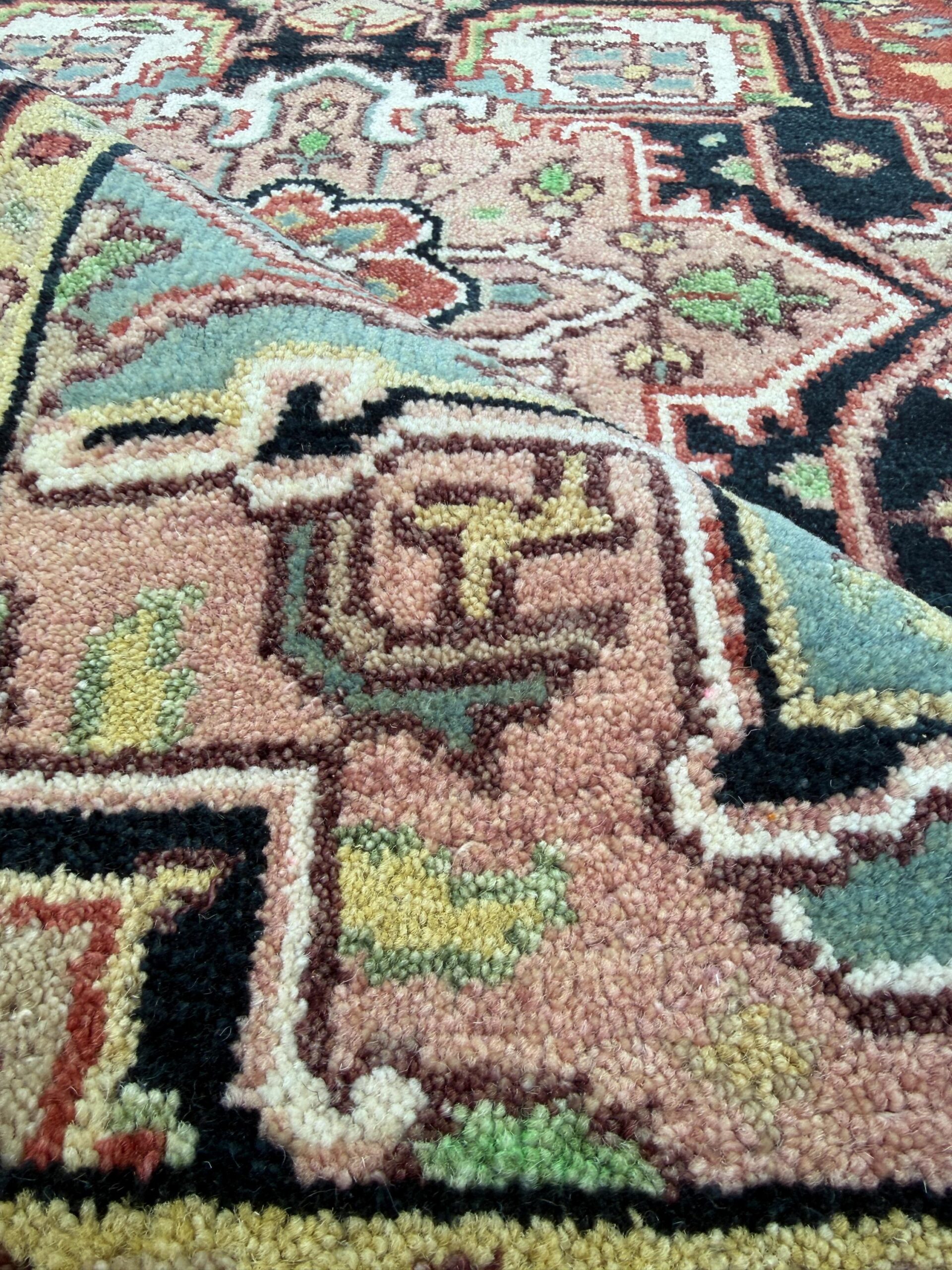 Handmade Wool Oushak Rug – Multicolored Geometric Bohemian Area Rug 5×8 ft